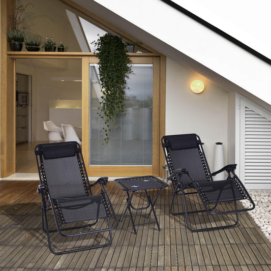 Outsunny Black Zero Gravity Chairs Table Set - 3pcs - ALL4U RETAILER LTD