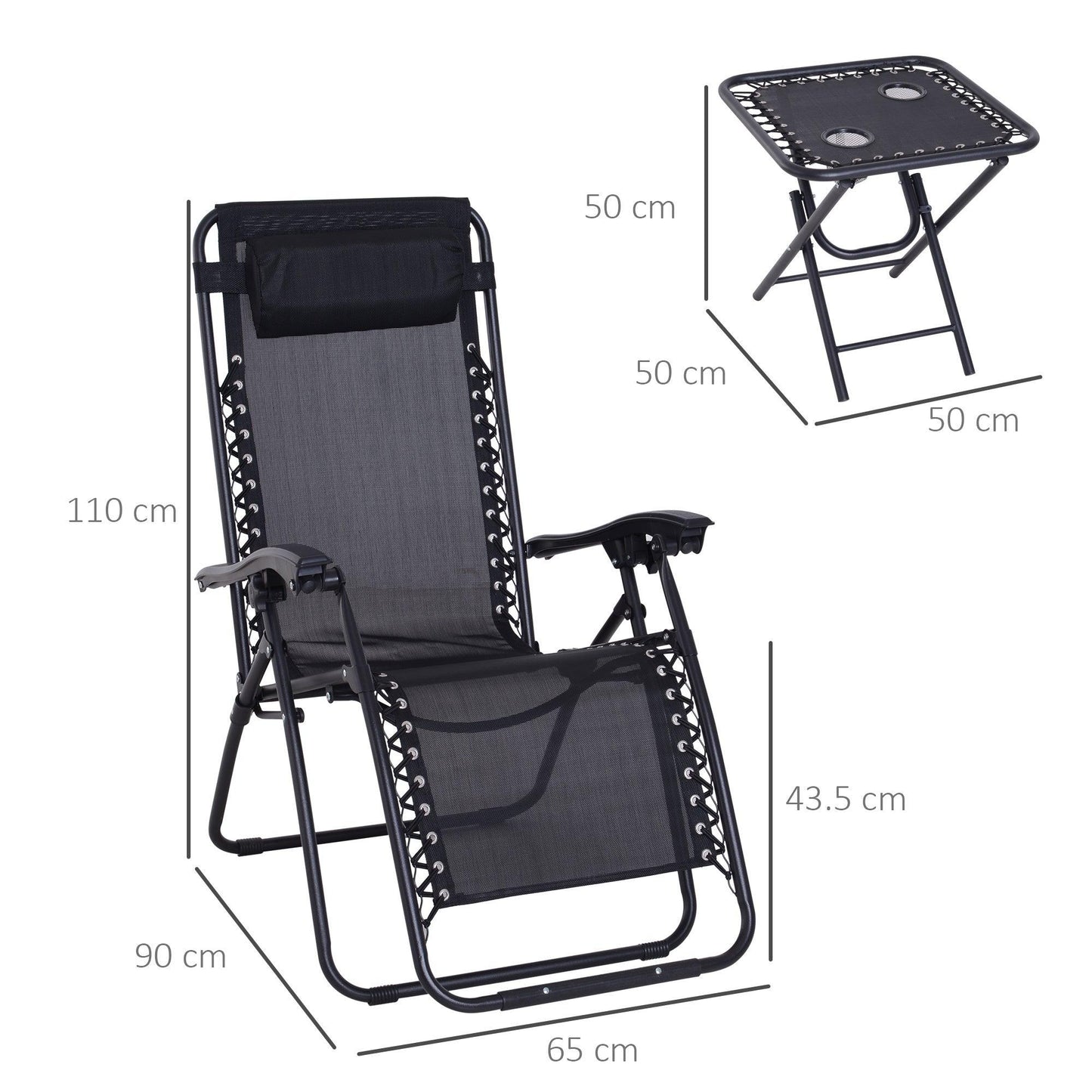 Outsunny Black Zero Gravity Chairs Table Set - 3pcs - ALL4U RETAILER LTD