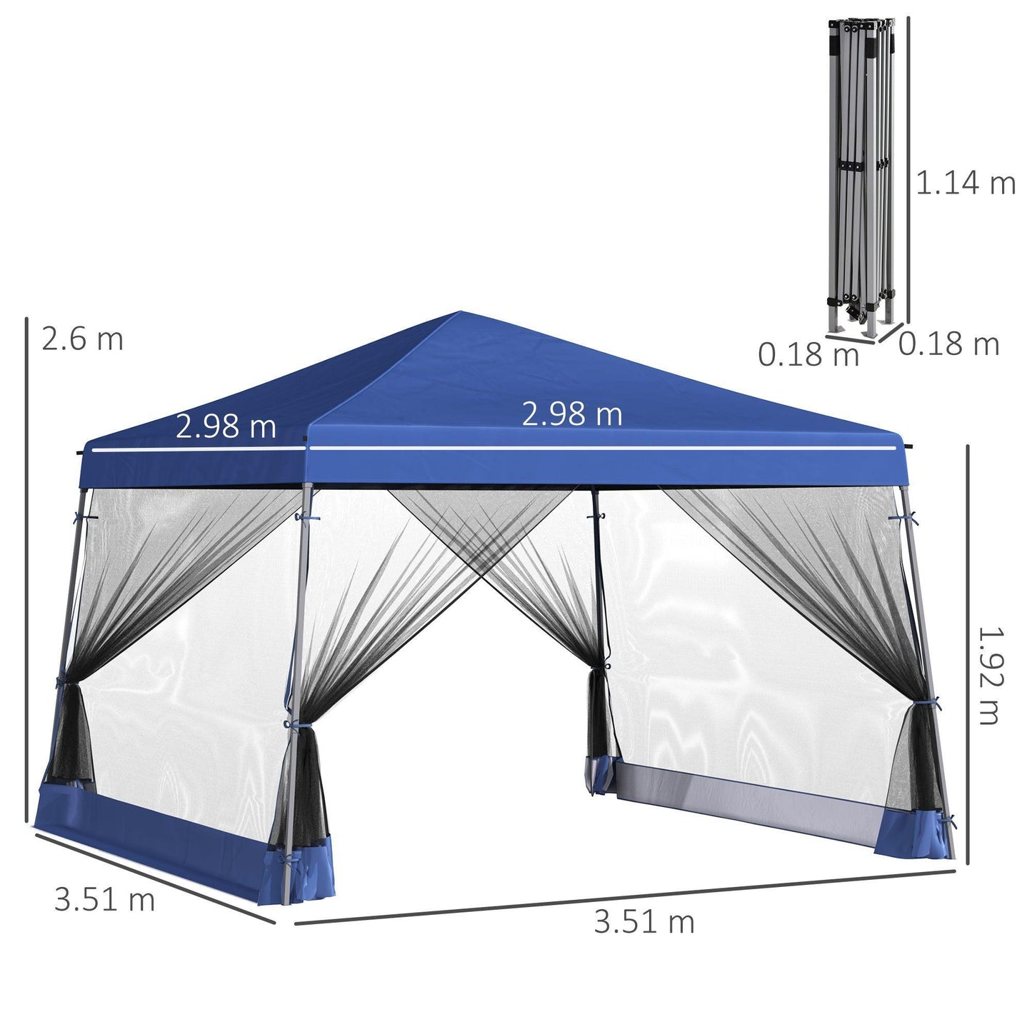 Outsunny Blue 3.6m Pop-up Gazebo with Mesh Walls - ALL4U RETAILER LTD