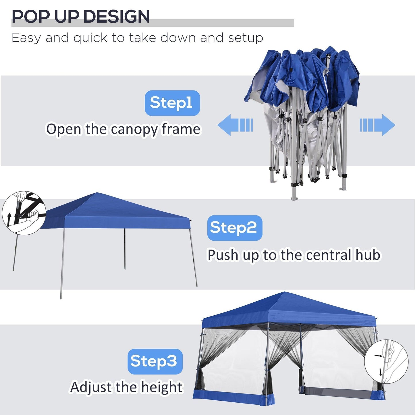 Outsunny Blue 3.6m Pop-up Gazebo with Mesh Walls - ALL4U RETAILER LTD