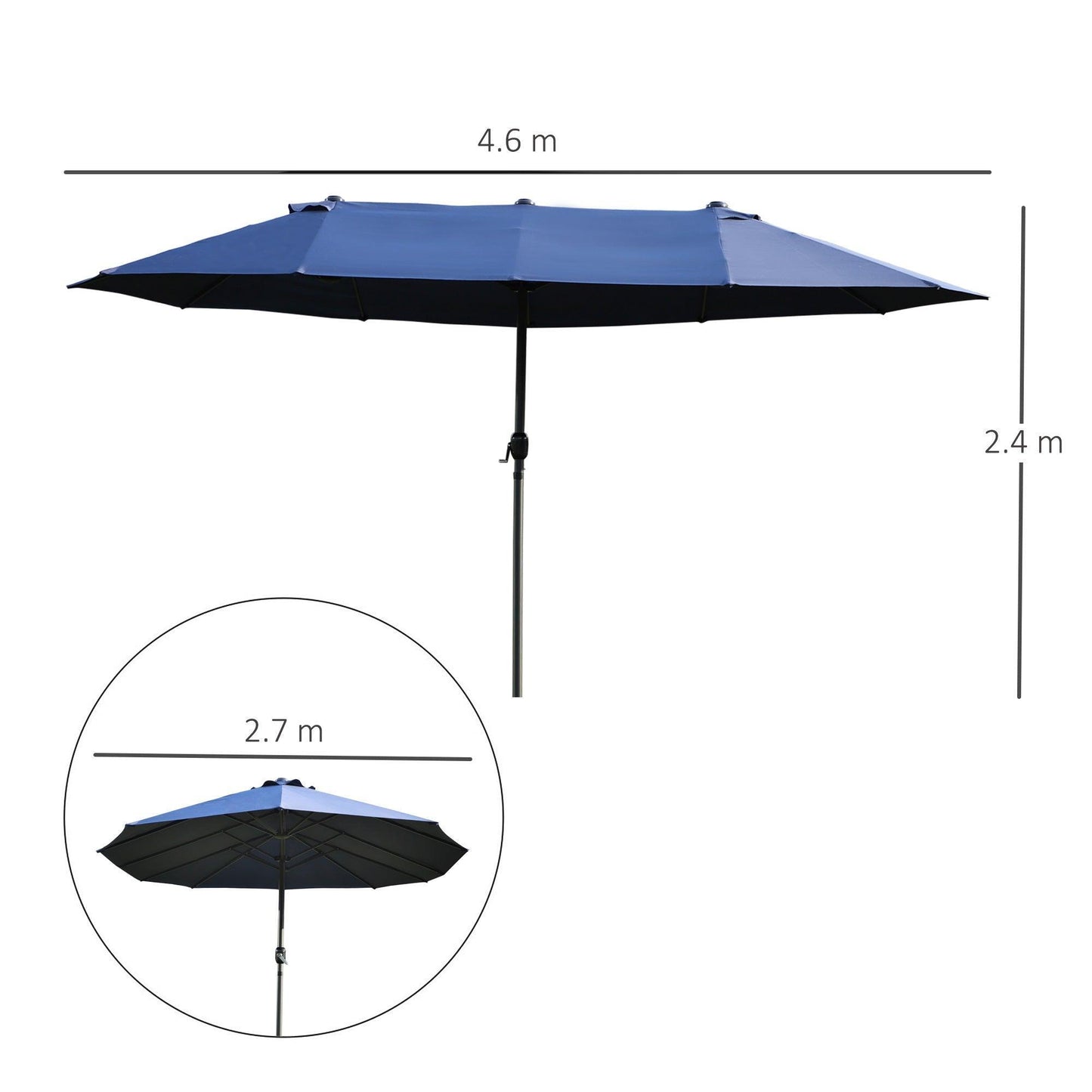 Outsunny Blue Outdoor Patio Umbrella - 4.6m Double-Sided Shade - ALL4U RETAILER LTD