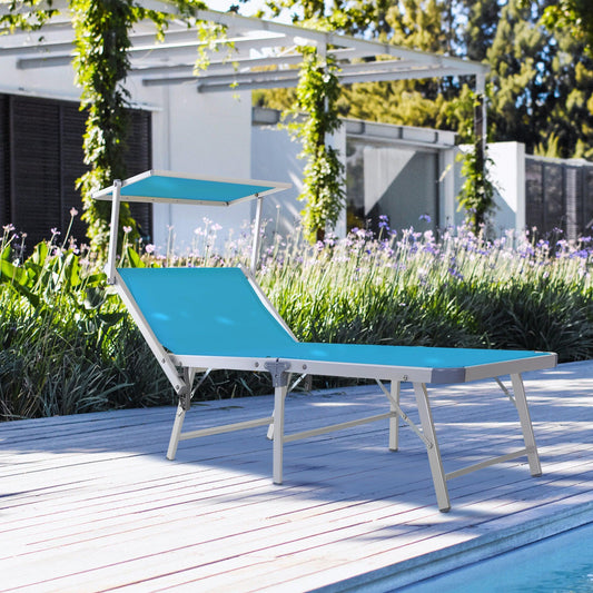 Outsunny Blue Sun Lounger with Canopy and Adjustable Backrest - ALL4U RETAILER LTD