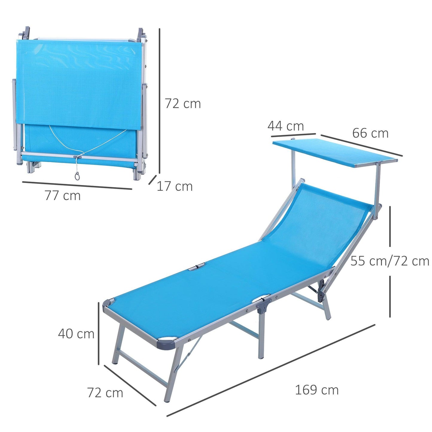 Outsunny Blue Sun Lounger with Canopy and Adjustable Backrest - ALL4U RETAILER LTD