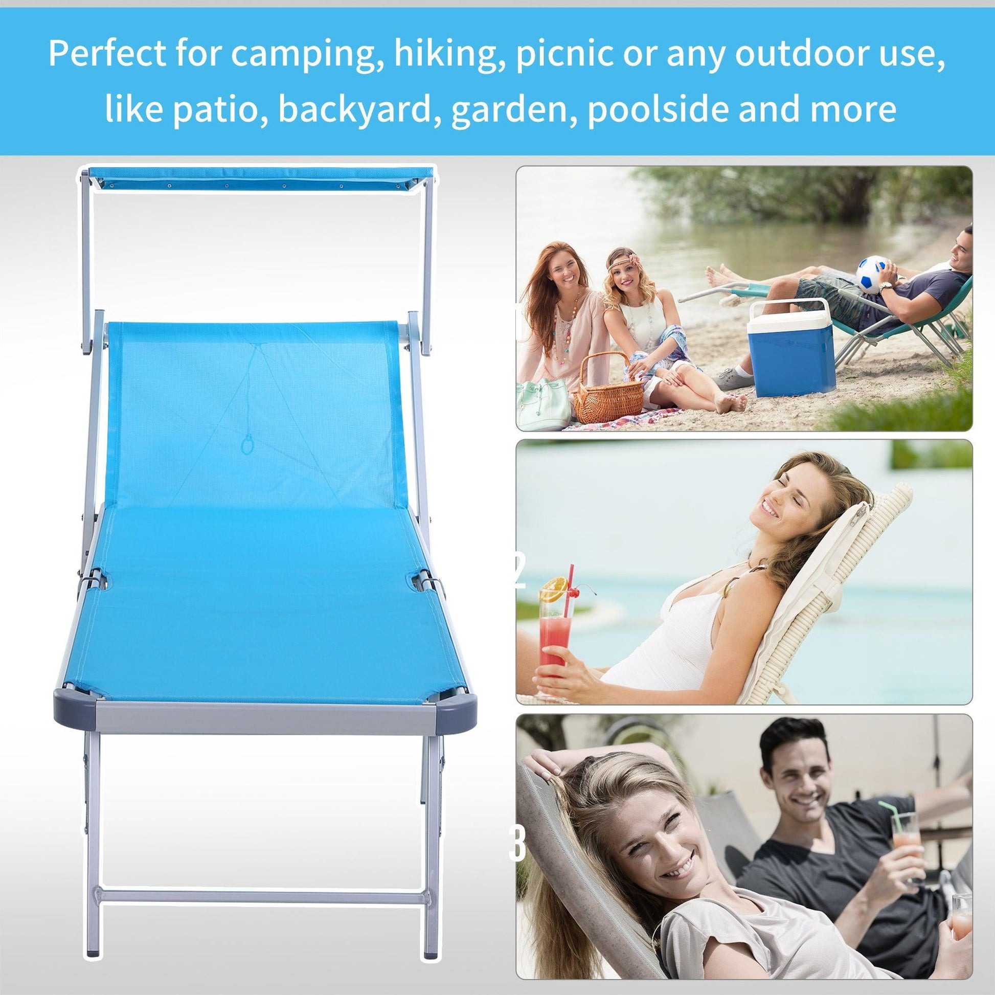 Outsunny Blue Sun Lounger with Canopy and Adjustable Backrest - ALL4U RETAILER LTD