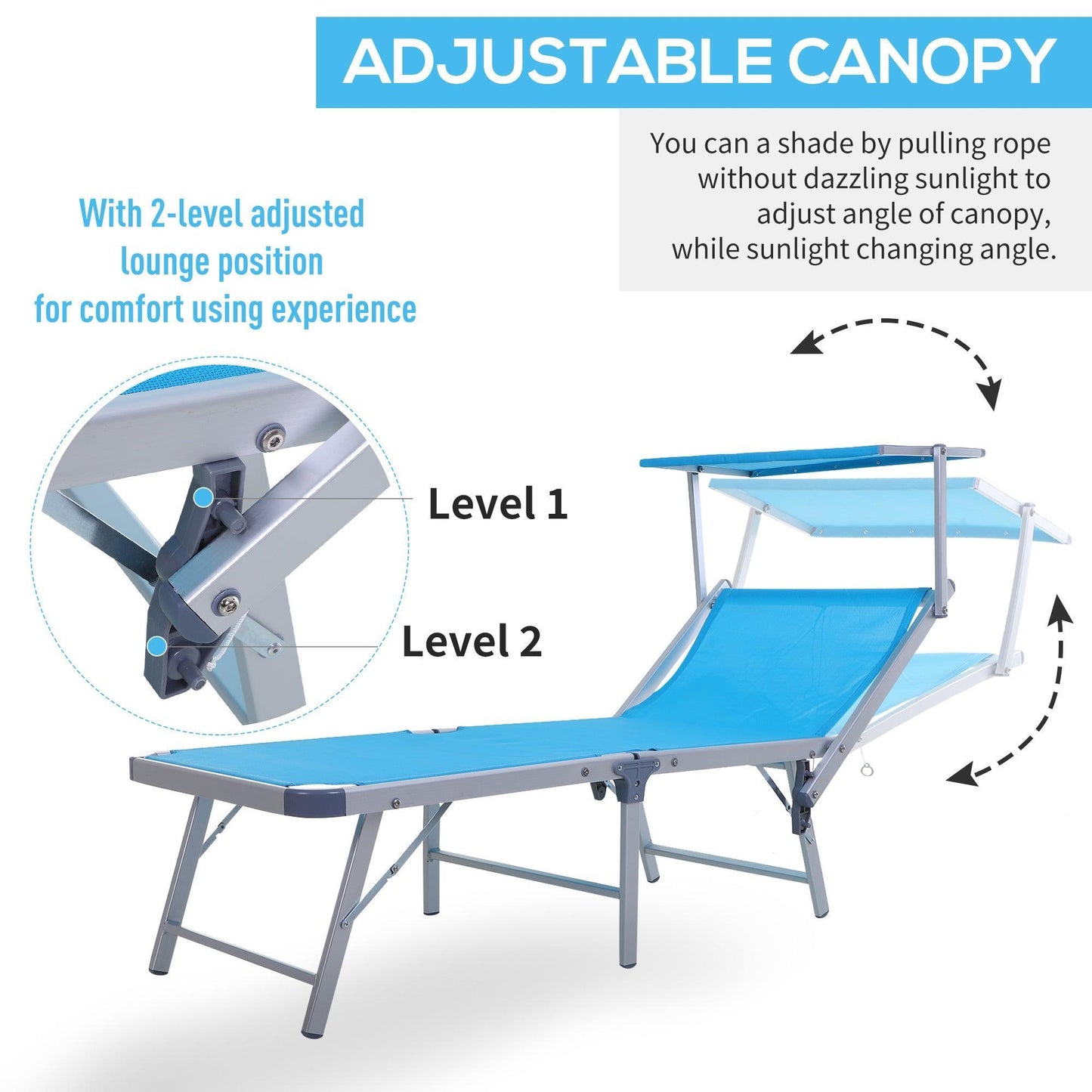 Outsunny Blue Sun Lounger with Canopy and Adjustable Backrest - ALL4U RETAILER LTD