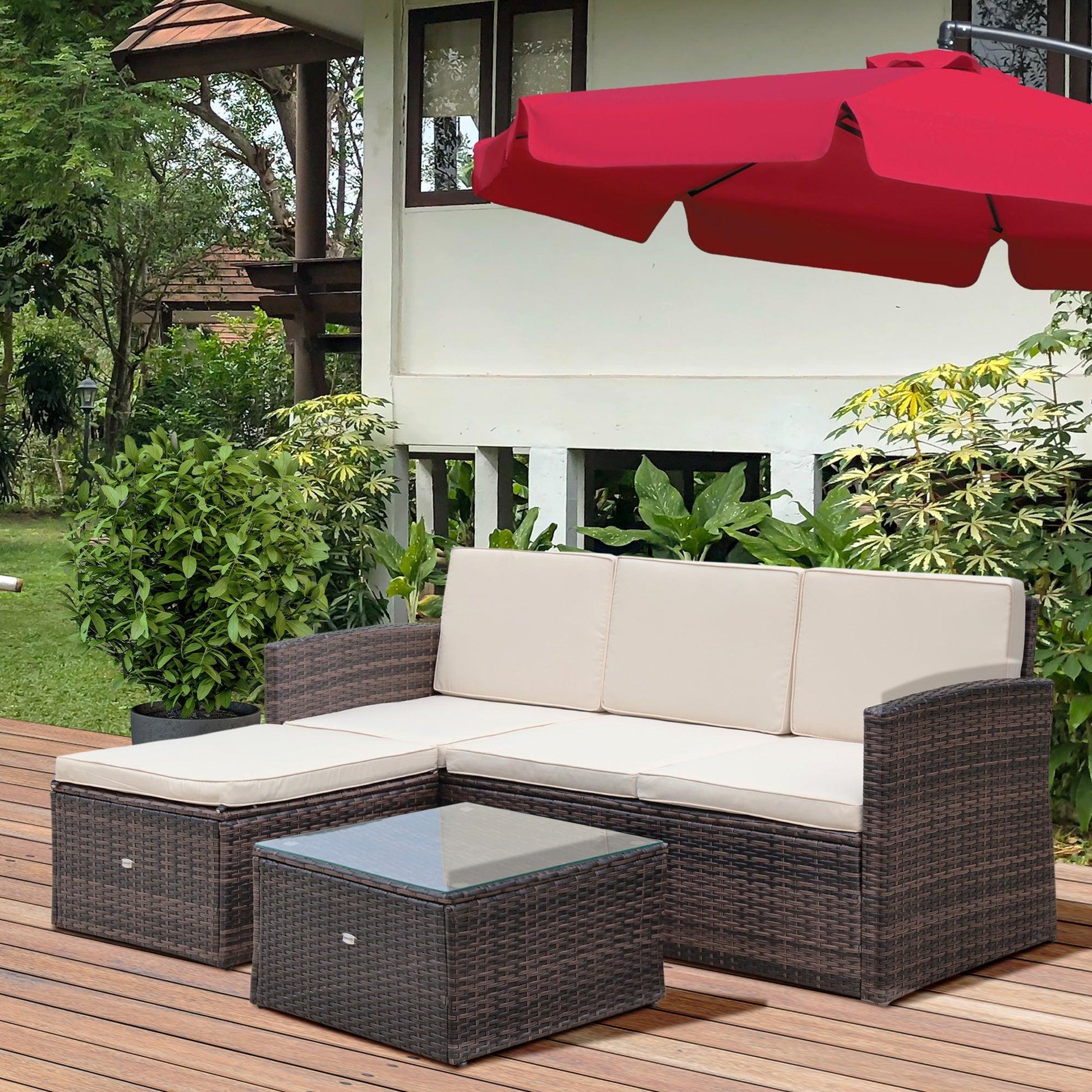 Outsunny Brown 4-Seater Rattan Patio Set with Sofa and Coffee Table - ALL4U RETAILER LTD