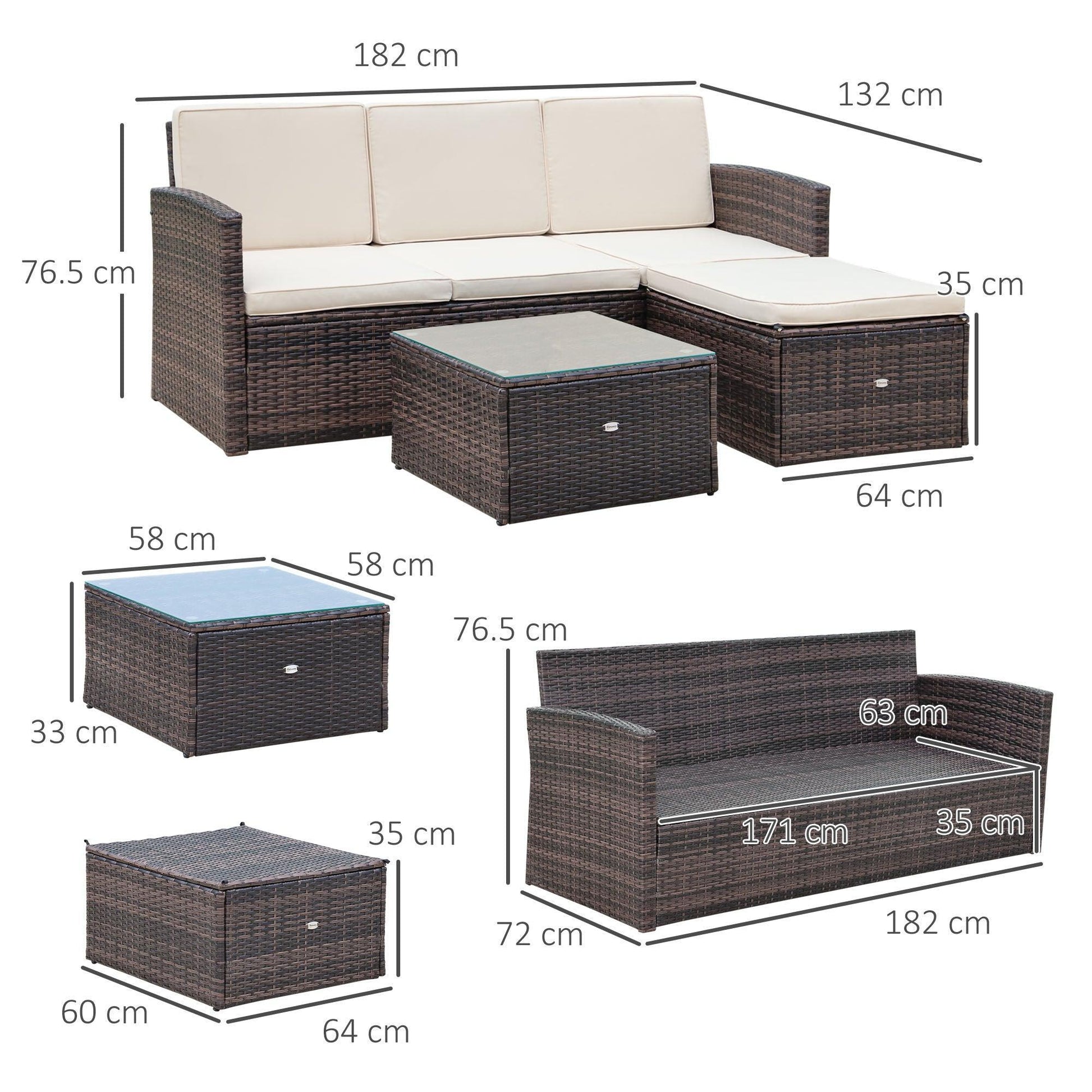 Outsunny Brown 4-Seater Rattan Patio Set with Sofa and Coffee Table - ALL4U RETAILER LTD