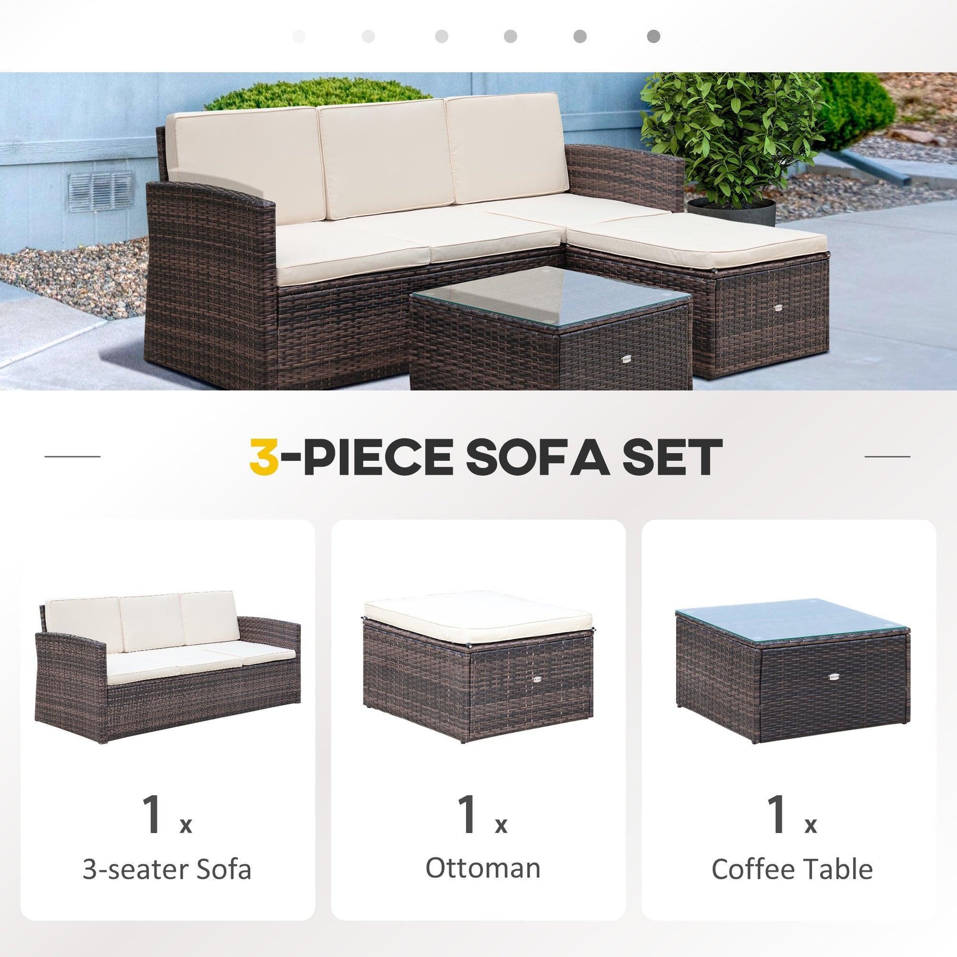 Outsunny Brown 4-Seater Rattan Patio Set with Sofa and Coffee Table - ALL4U RETAILER LTD