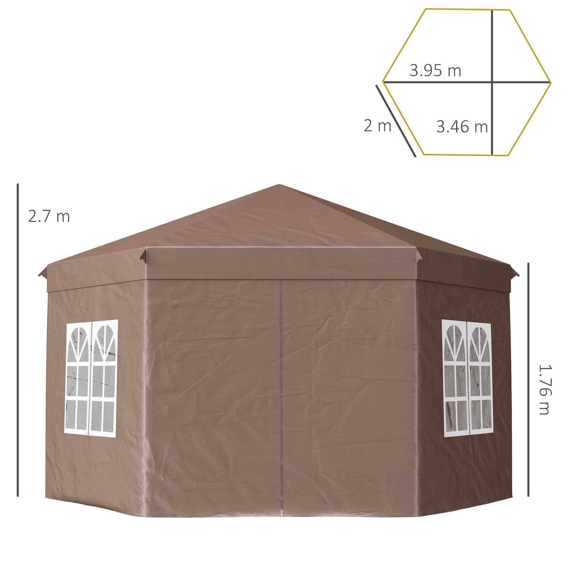 Outsunny Brown Hexagonal Garden Gazebo: 4m x 4m - ALL4U RETAILER LTD