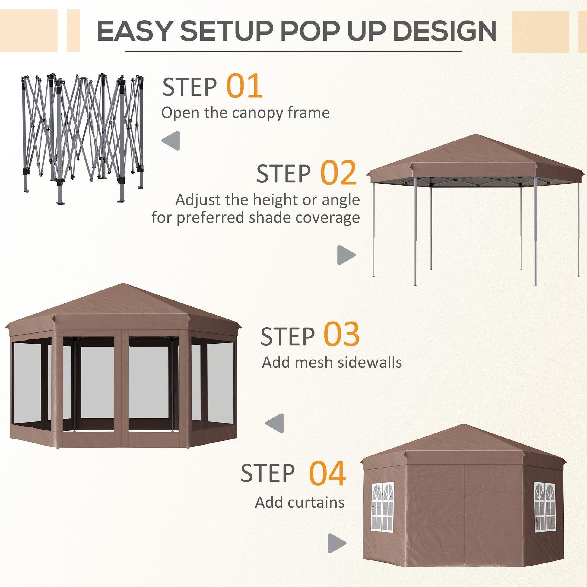 Outsunny Brown Hexagonal Garden Gazebo: 4m x 4m - ALL4U RETAILER LTD