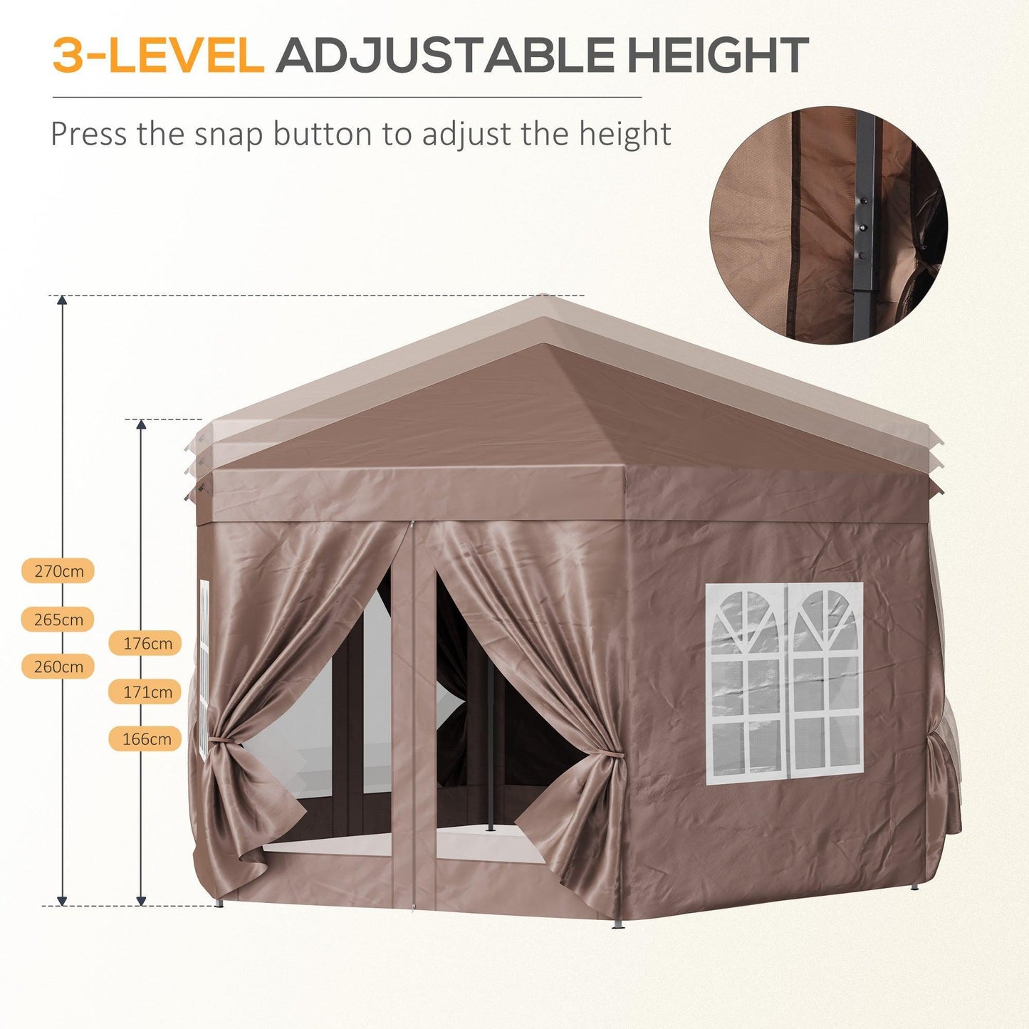 Outsunny Brown Hexagonal Garden Gazebo: 4m x 4m - ALL4U RETAILER LTD