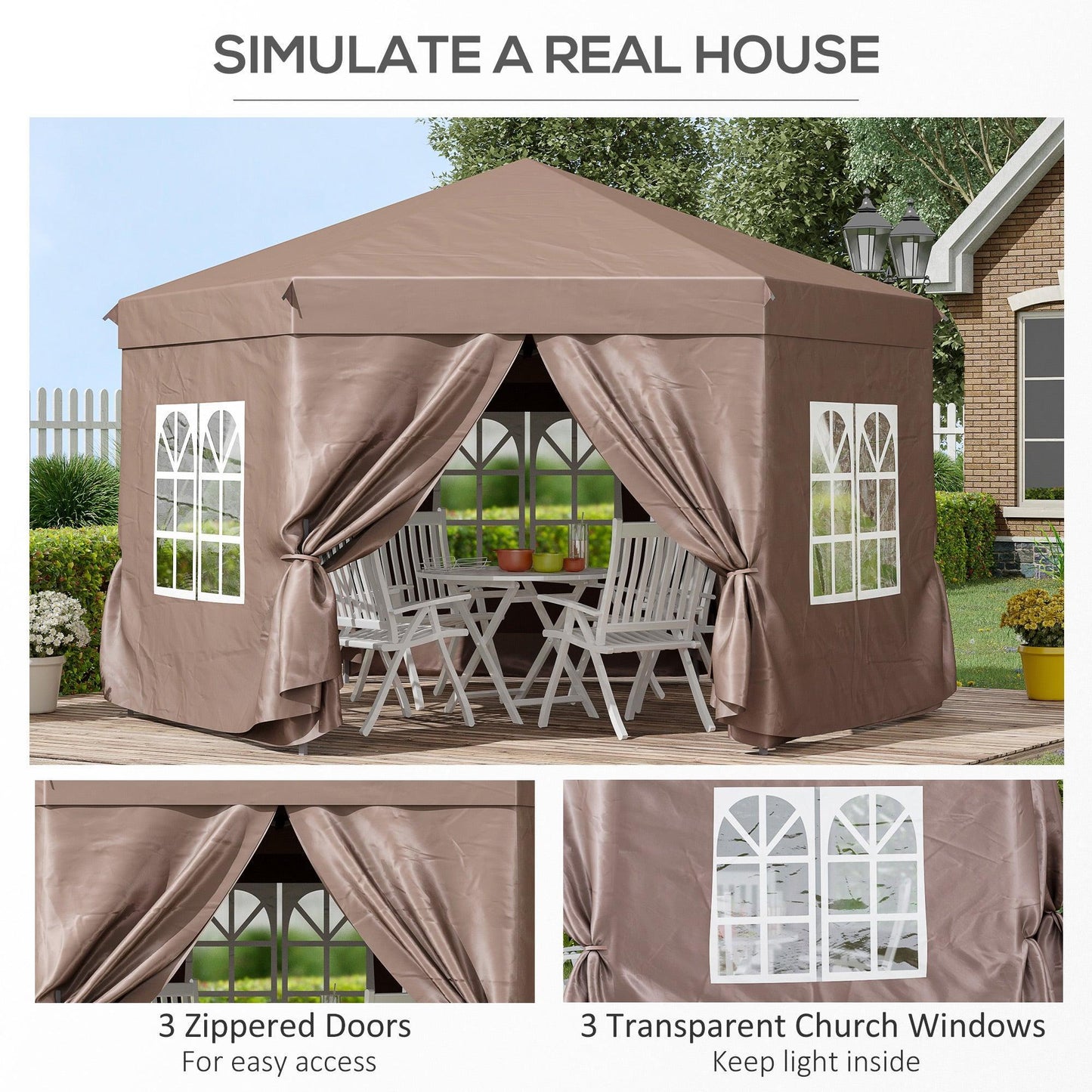 Outsunny Brown Hexagonal Garden Gazebo: 4m x 4m - ALL4U RETAILER LTD