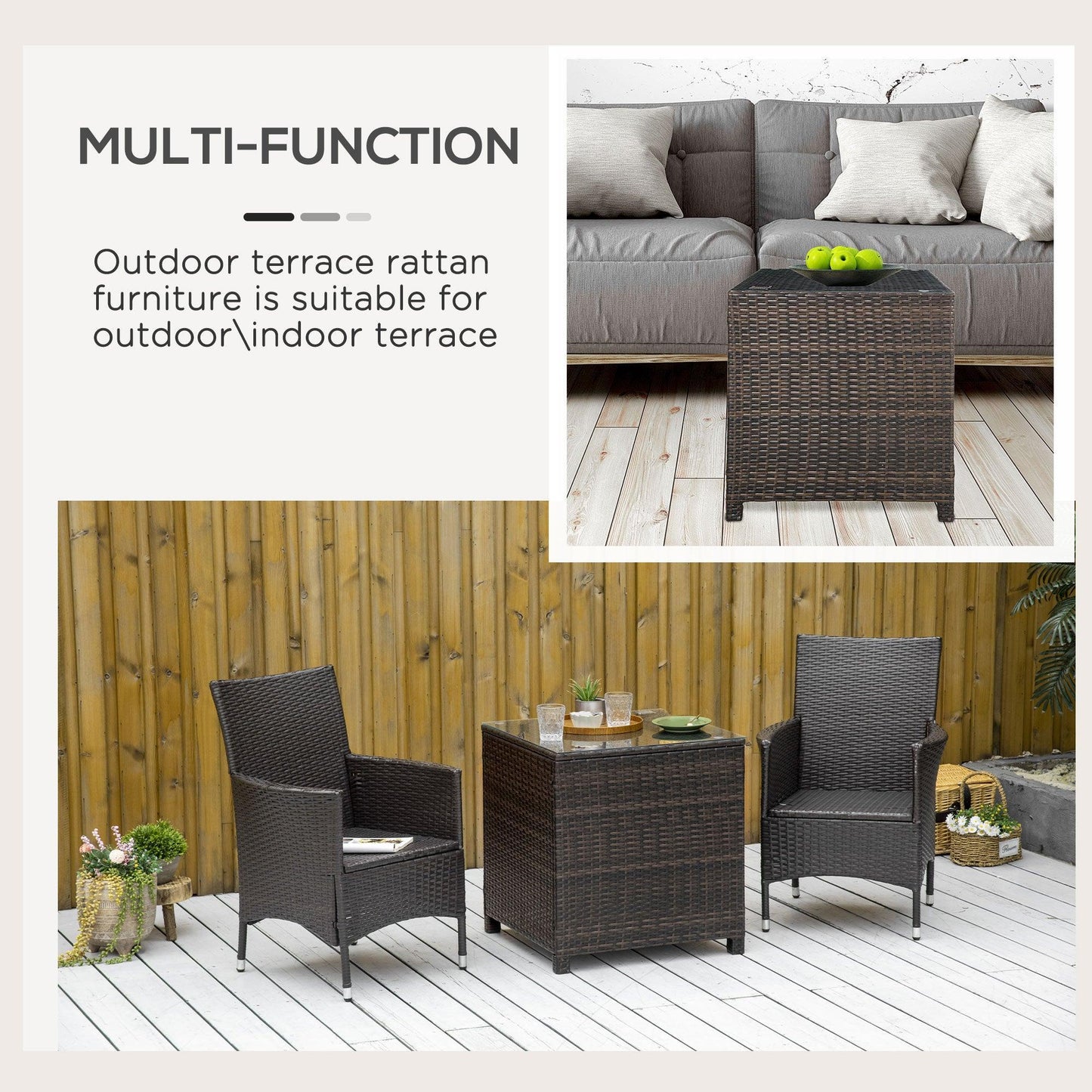 Outsunny Brown Rattan Side Table - ALL4U RETAILER LTD