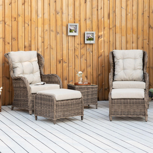 Outsunny Brown Rattan Sofa Chair Set with Stool Table, Fully-Assembled - ALL4U RETAILER LTD