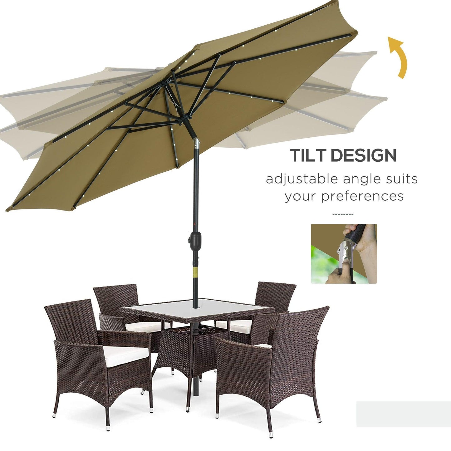 Outsunny Brown Solar Parasol Umbrella with 24 LEDs - ALL4U RETAILER LTD