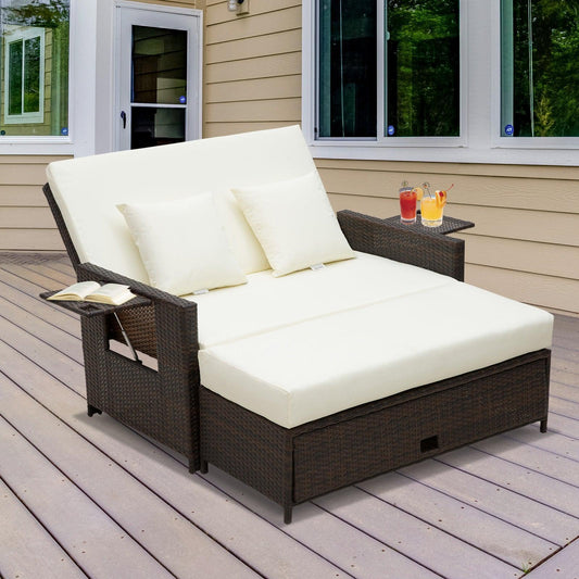 Outsunny Brown Sun Lounger Sofa Daybed - ALL4U RETAILER LTD