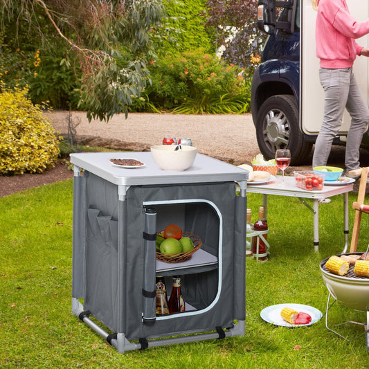 Outsunny Camping Cupboard: Aluminum Cook Table with 3 Shelves and Bag - ALL4U RETAILER LTD