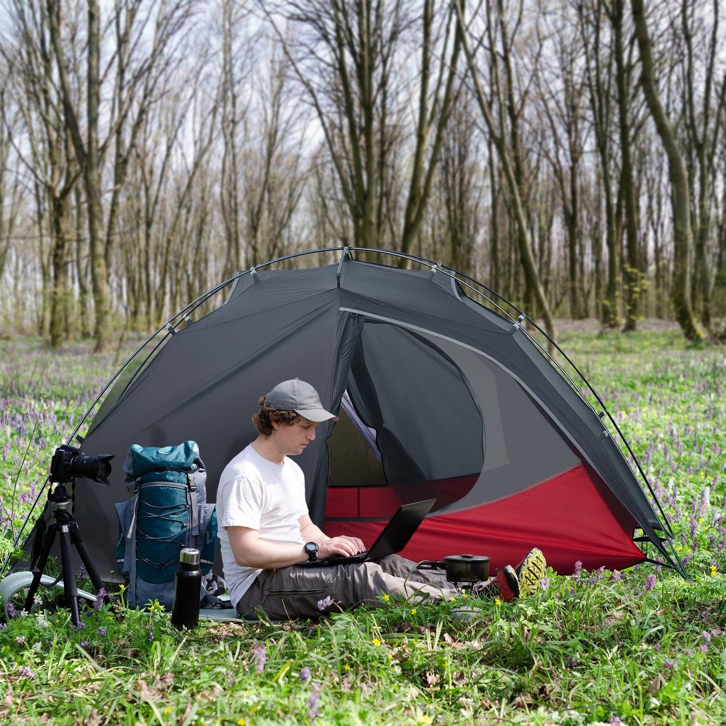 Outsunny Camping Tent, 2-Person Dome - Double Door, Waterproof - ALL4U RETAILER LTD