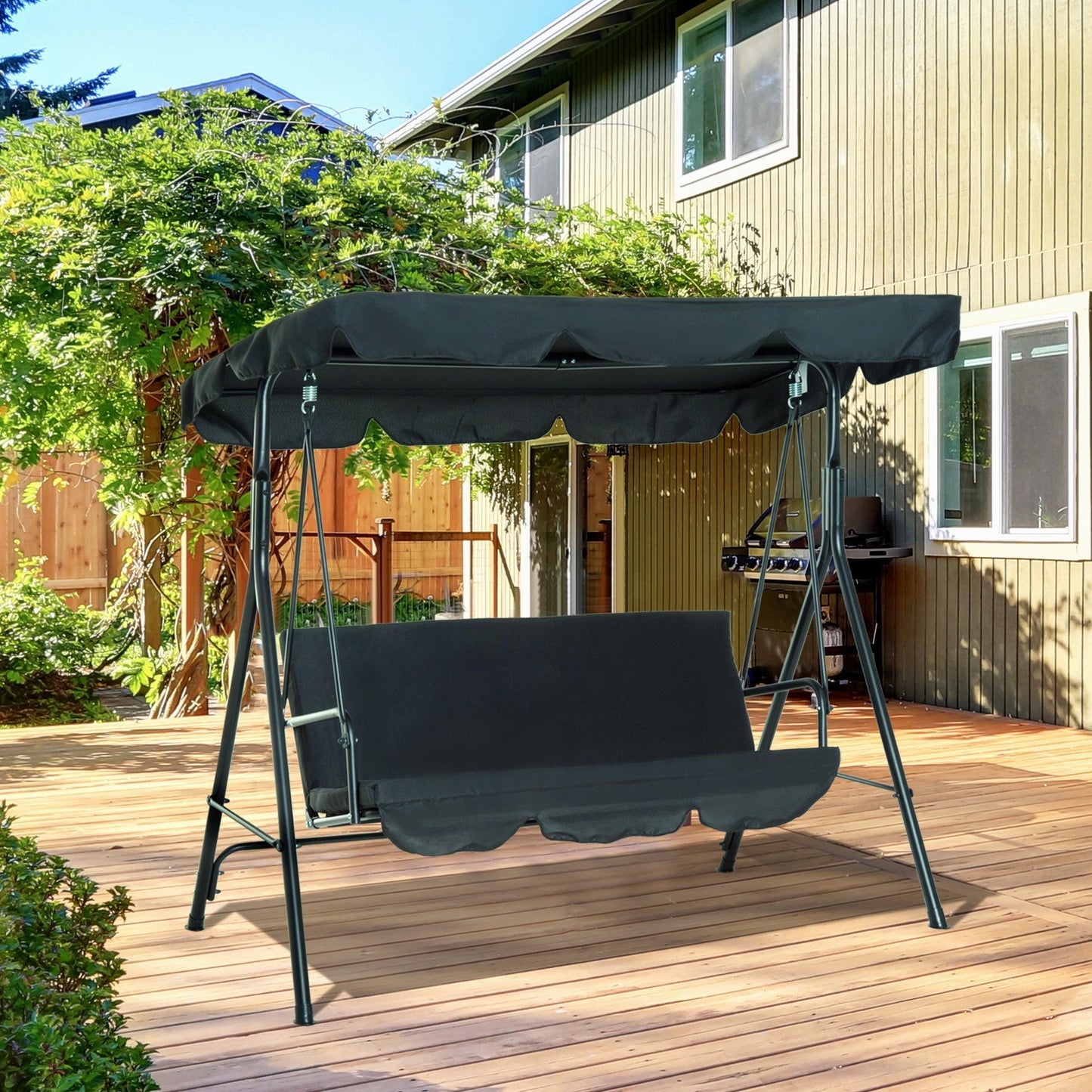 Outsunny Canopy Swing Chair - Black - ALL4U RETAILER LTD