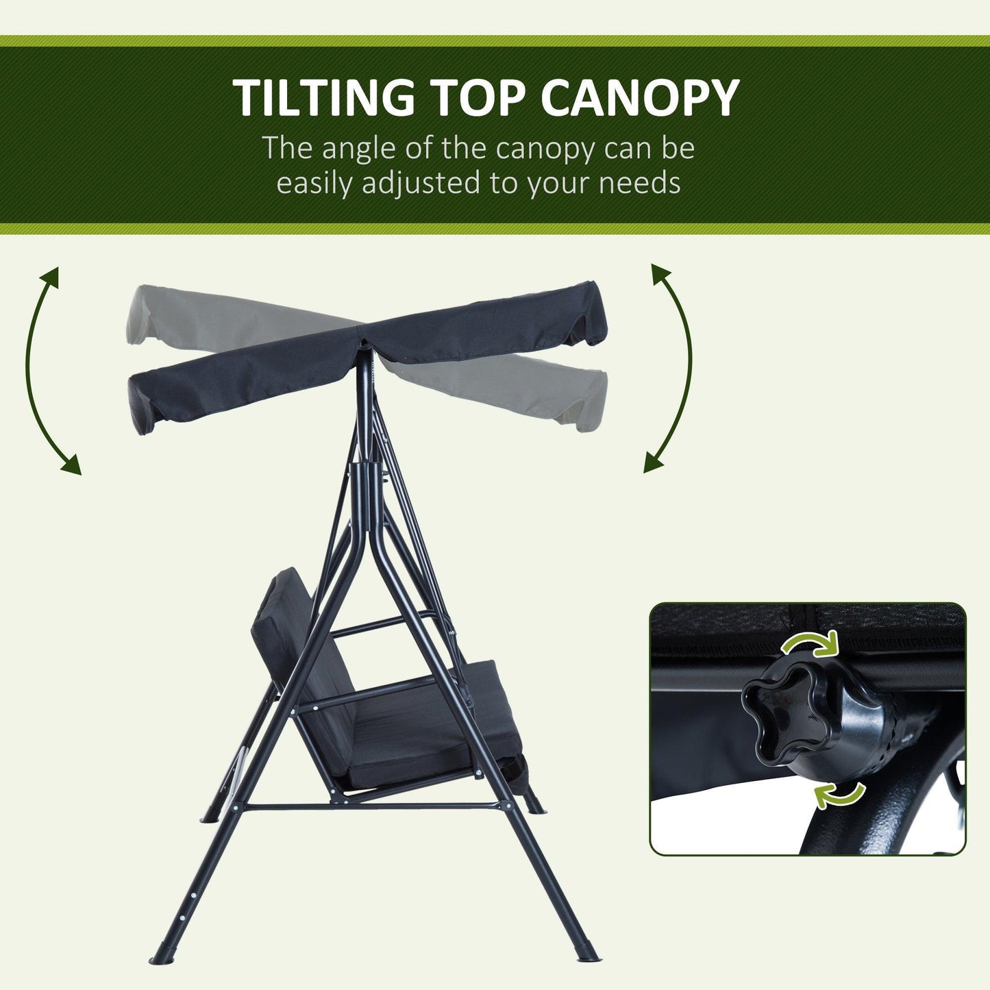 Outsunny Canopy Swing Chair - Black - ALL4U RETAILER LTD