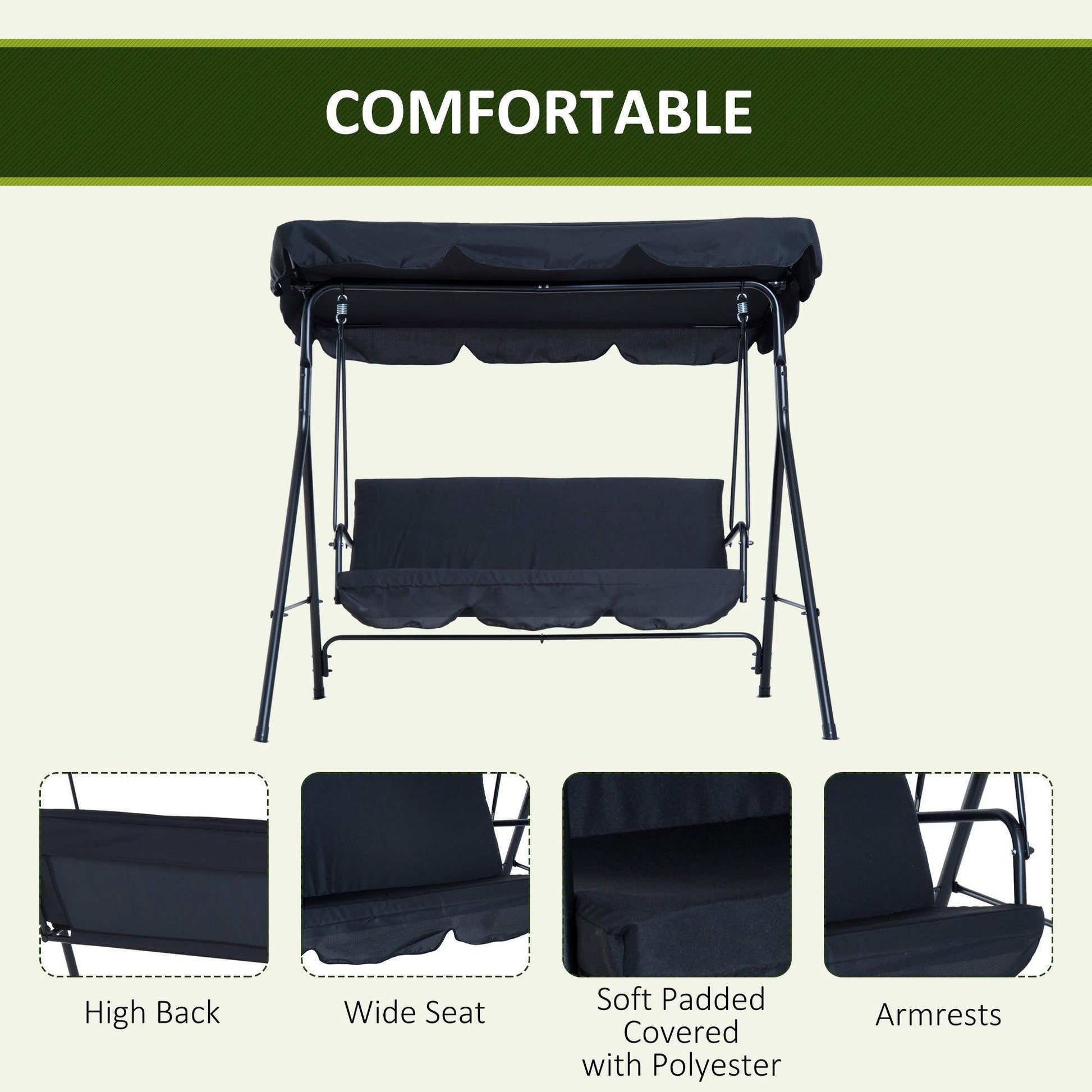 Outsunny Canopy Swing Chair - Black - ALL4U RETAILER LTD