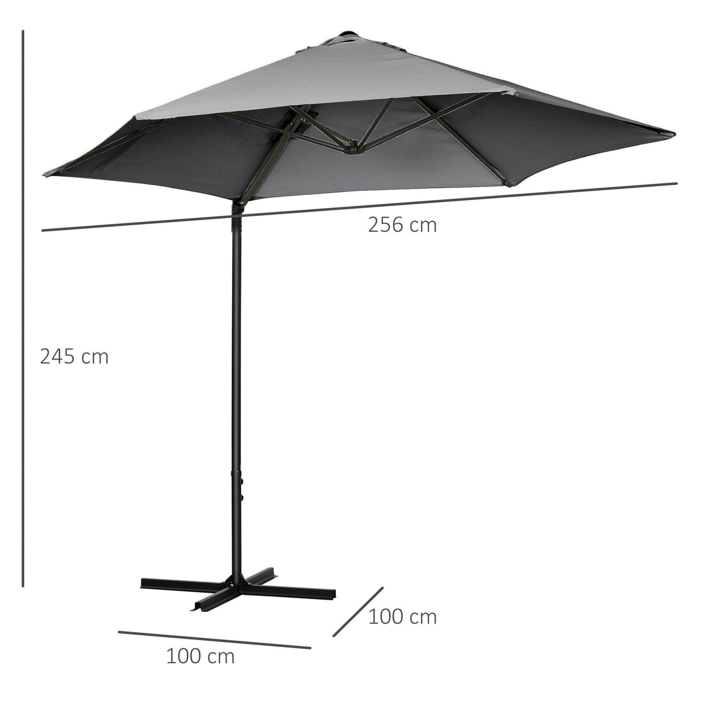 Outsunny Cantilever Garden Parasol - 2.5M, Dark Grey - ALL4U RETAILER LTD