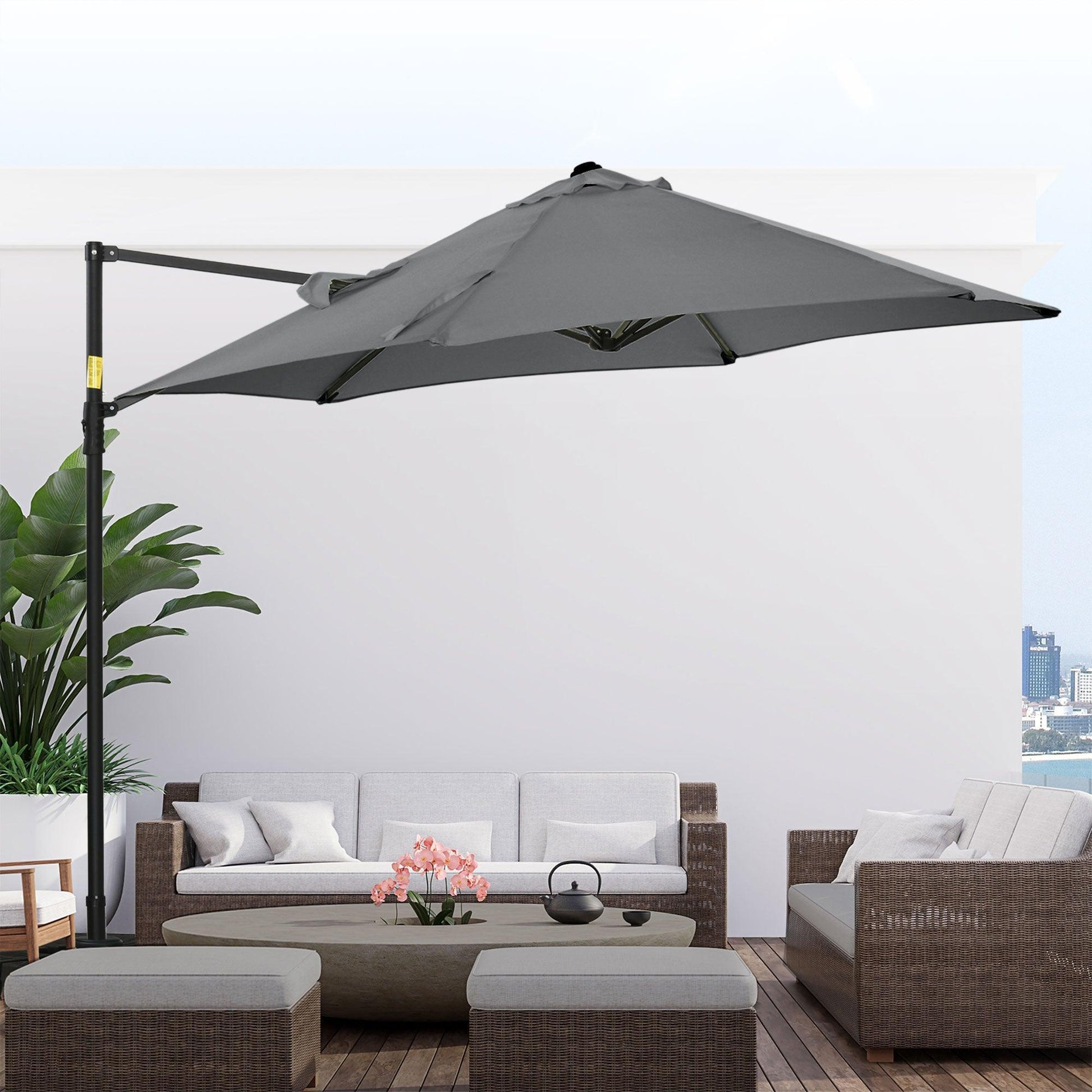 Outsunny Cantilever Garden Parasol - 2.5M, Dark Grey - ALL4U RETAILER LTD