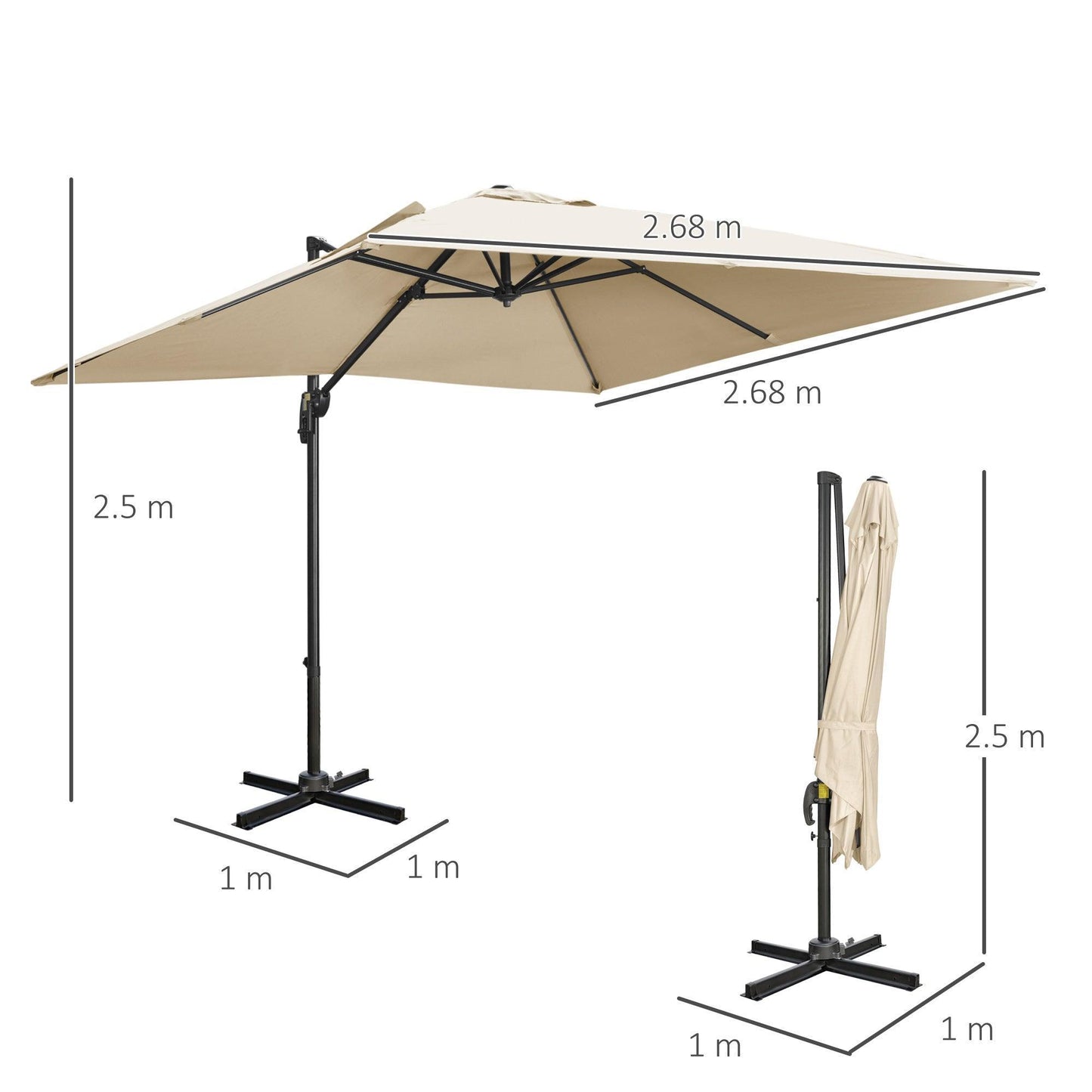 Outsunny Cantilever Parasol: Overhanging Umbrella, 360° Rotation - ALL4U RETAILER LTD