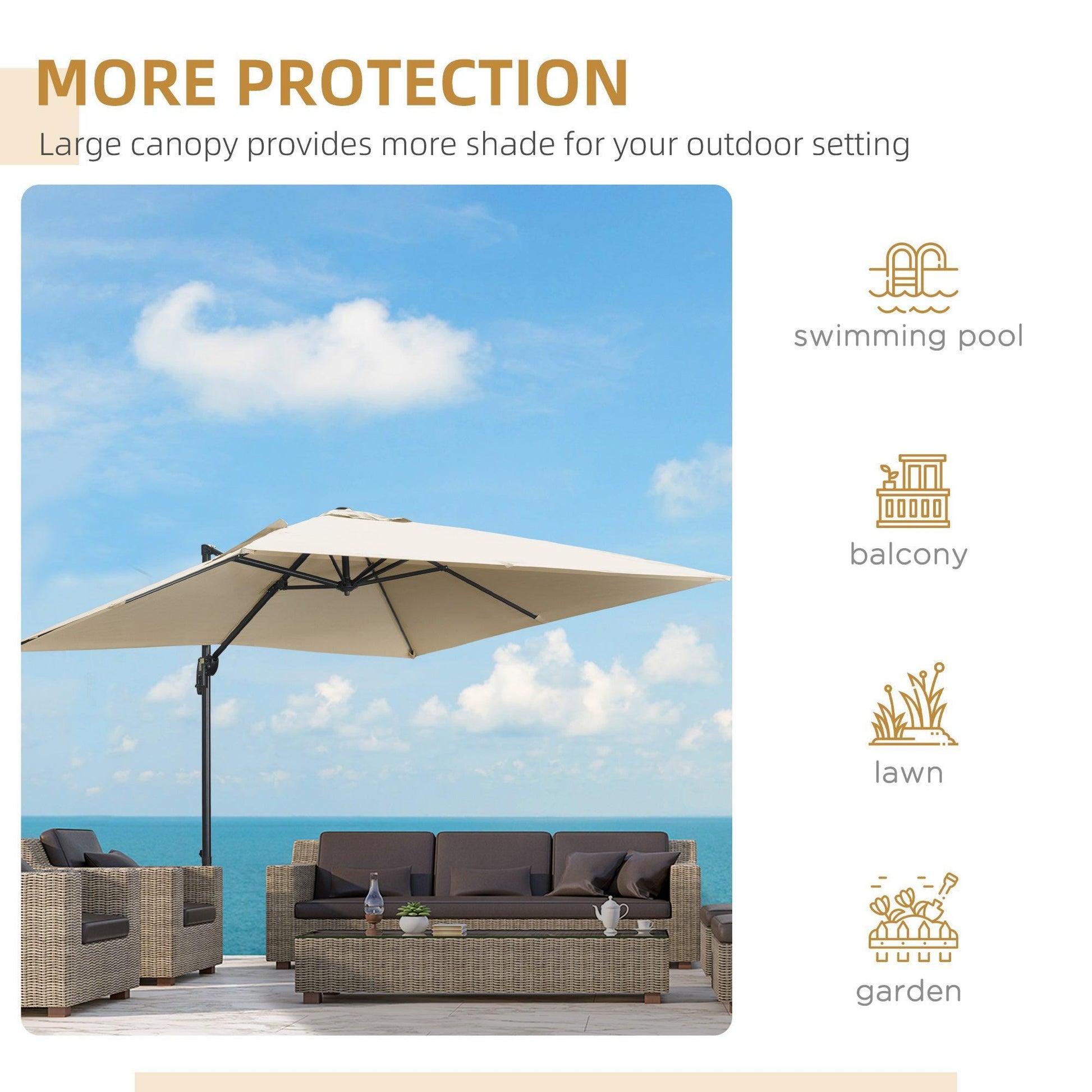 Outsunny Cantilever Parasol: Overhanging Umbrella, 360° Rotation - ALL4U RETAILER LTD