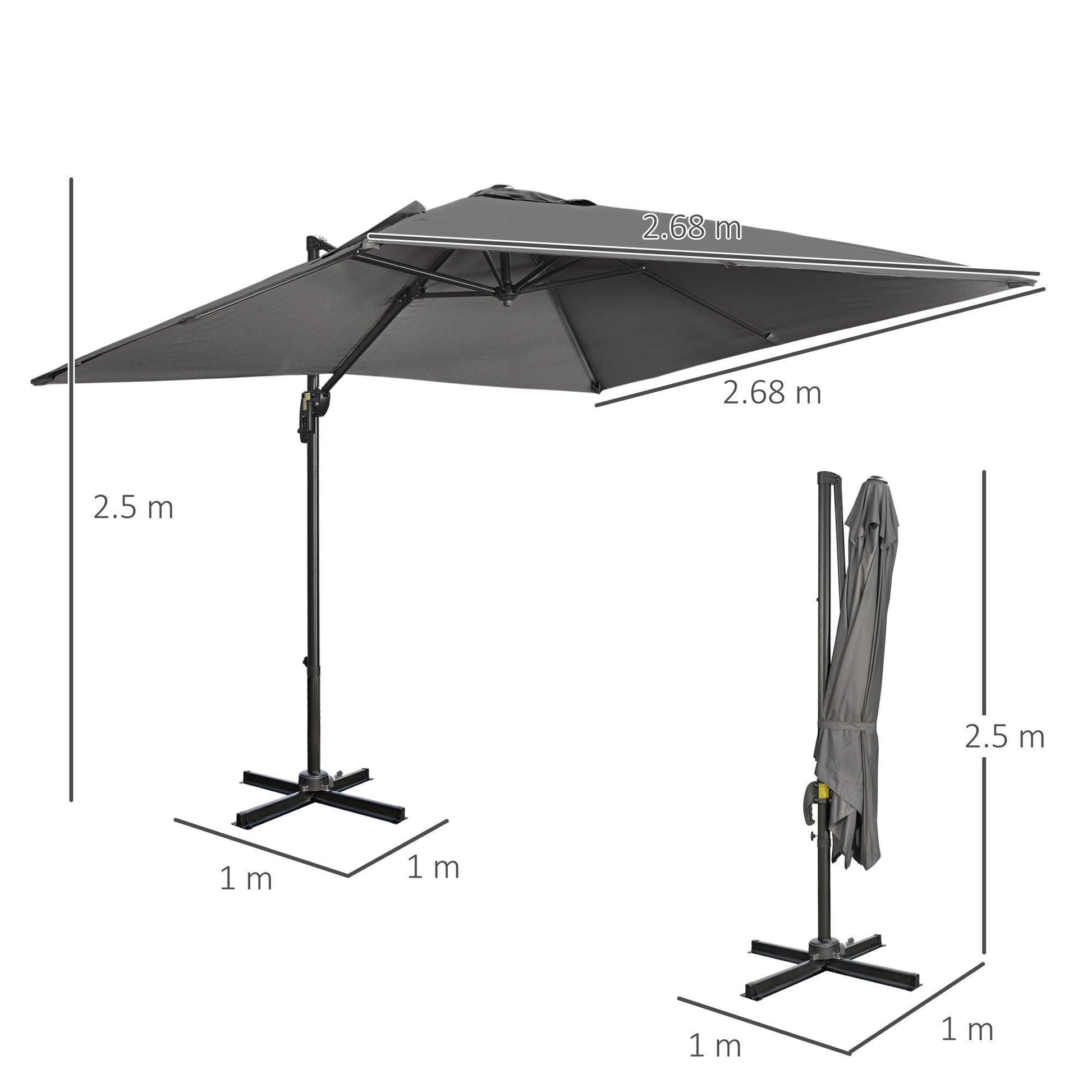 Outsunny Cantilever Parasol: Overhanging Umbrella, Dark Grey - ALL4U RETAILER LTD