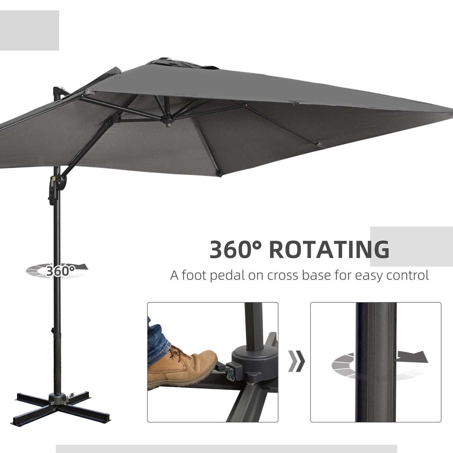 Outsunny Cantilever Parasol: Overhanging Umbrella, Dark Grey - ALL4U RETAILER LTD