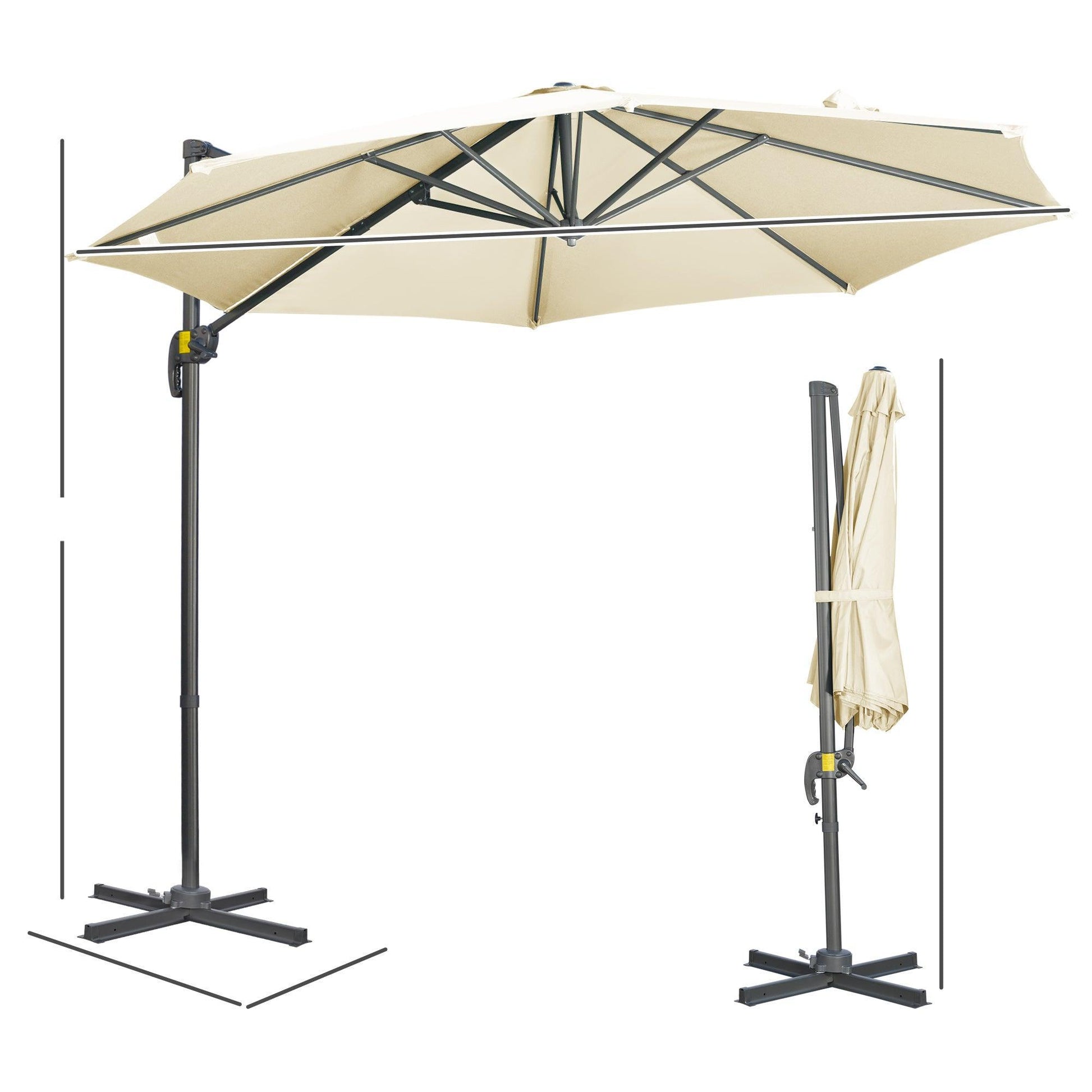 Outsunny Cantilever Patio Umbrella 3 x 3m: 360°, Crank Handle, Cream - ALL4U RETAILER LTD