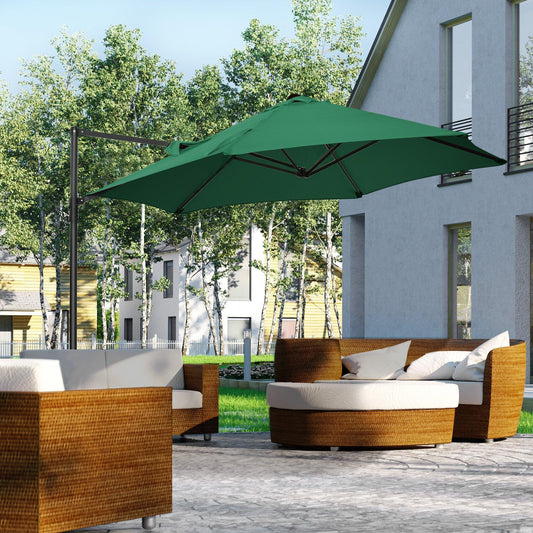 Outsunny Cantilever Patio Umbrella with 360° Rotation - Green - ALL4U RETAILER LTD