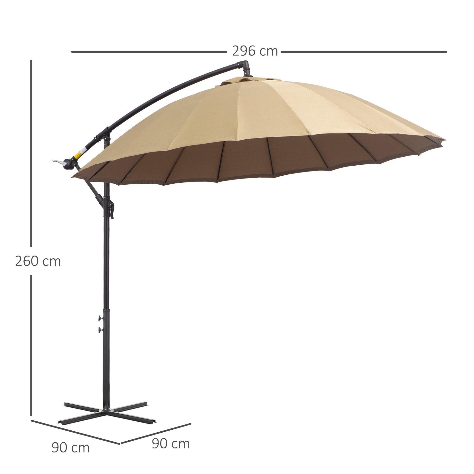 Outsunny Cantilever Sun Umbrella - Beige, with 18 Ribs - ALL4U RETAILER LTD