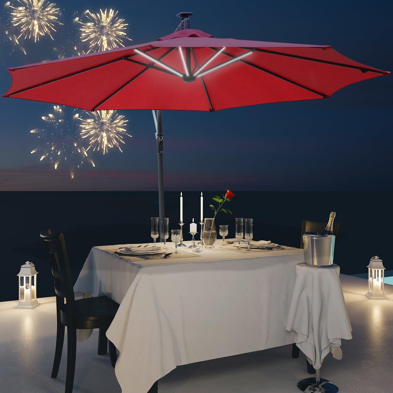 Outsunny Cantilever Umbrella: 3m LED, Red - ALL4U RETAILER LTD