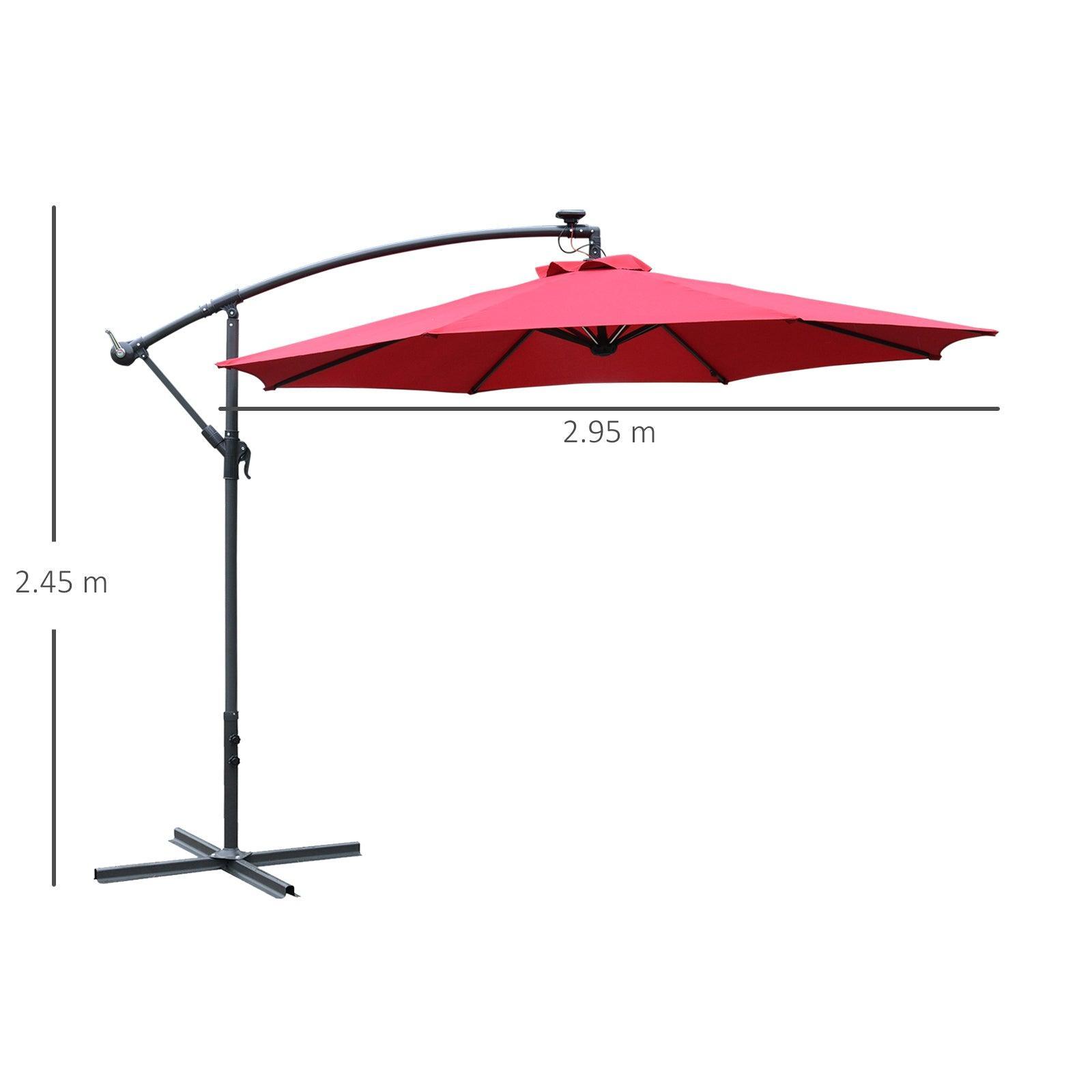 Outsunny Cantilever Umbrella: 3m LED, Red - ALL4U RETAILER LTD