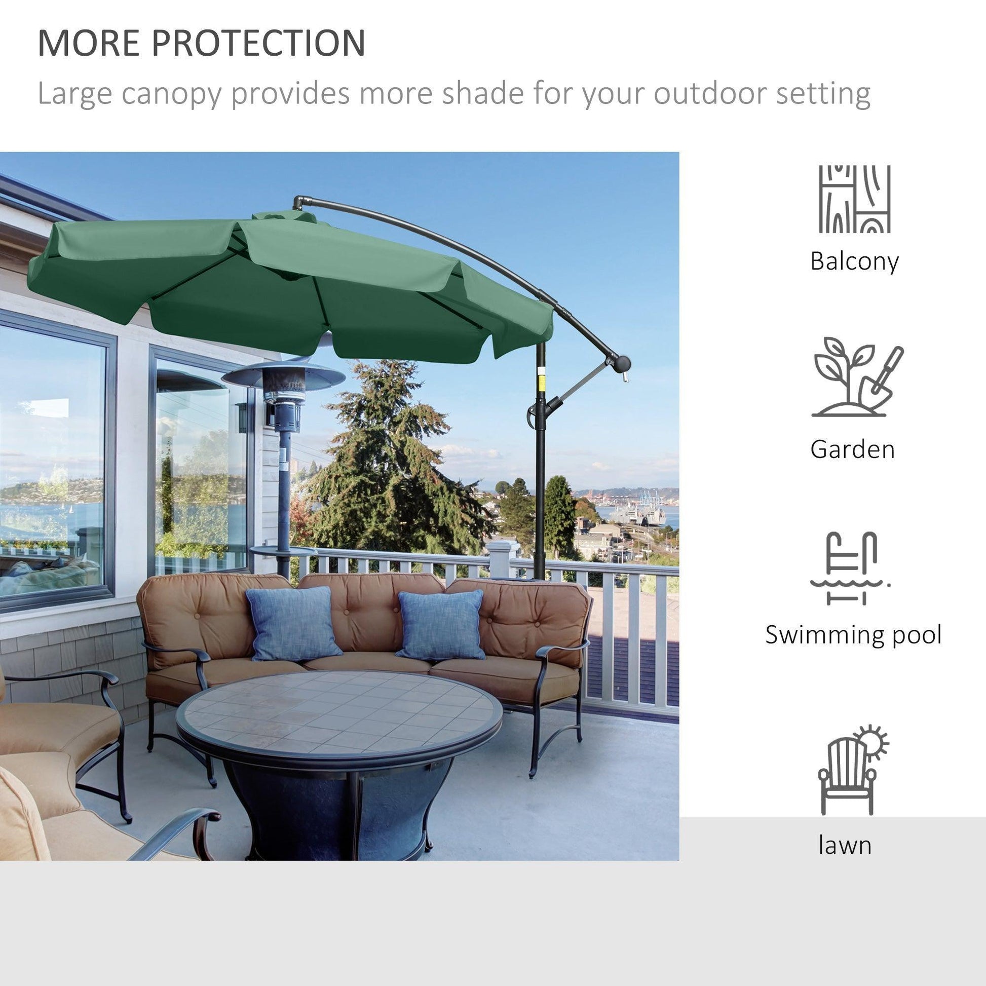 Outsunny Cantilever Umbrella: Crank Handle, Cross Base - ALL4U RETAILER LTD