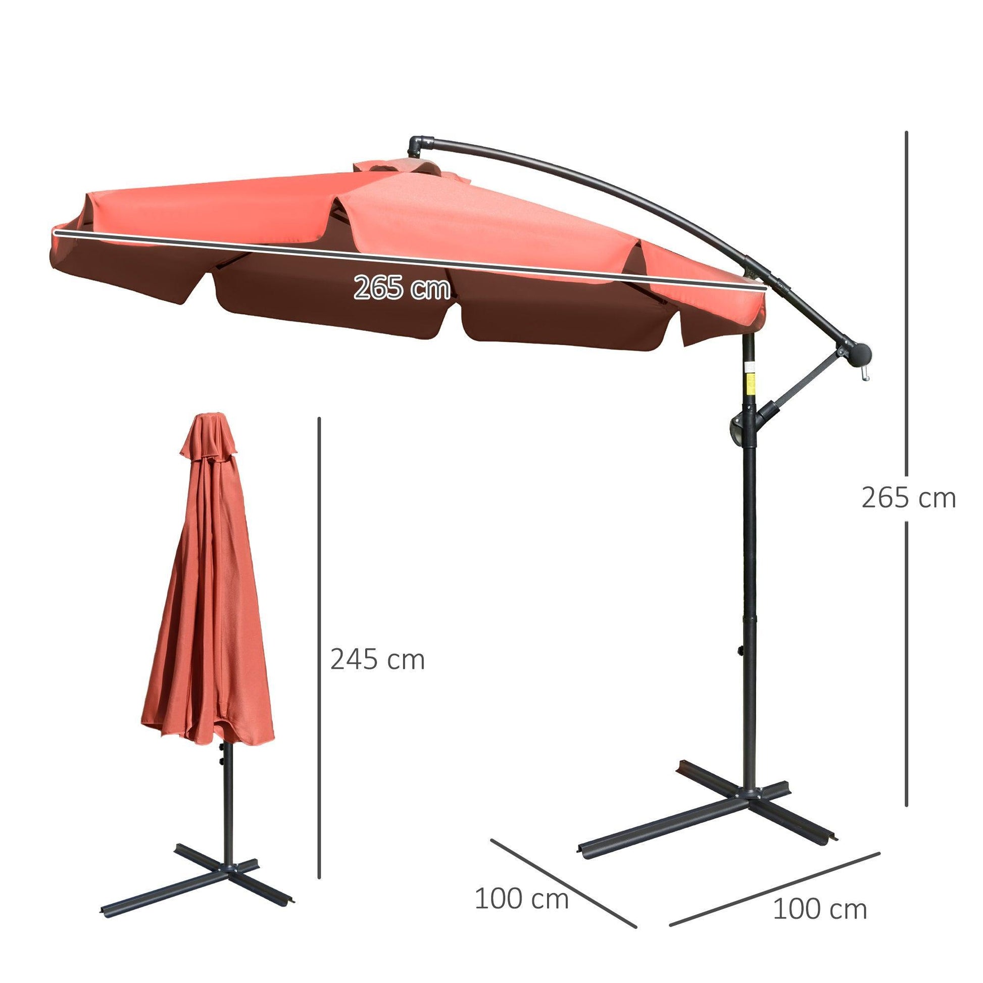 Outsunny Cantilever Umbrella, Wine Red - ALL4U RETAILER LTD