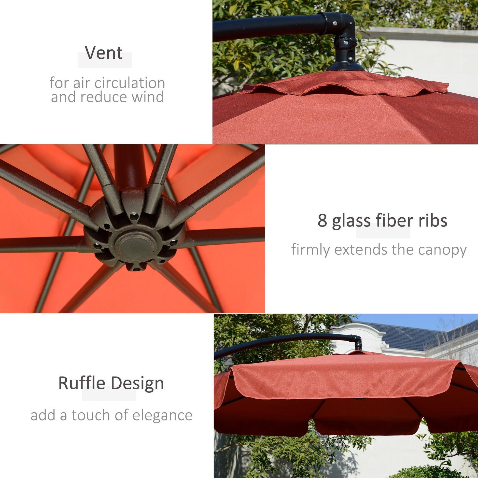 Outsunny Cantilever Umbrella, Wine Red - ALL4U RETAILER LTD