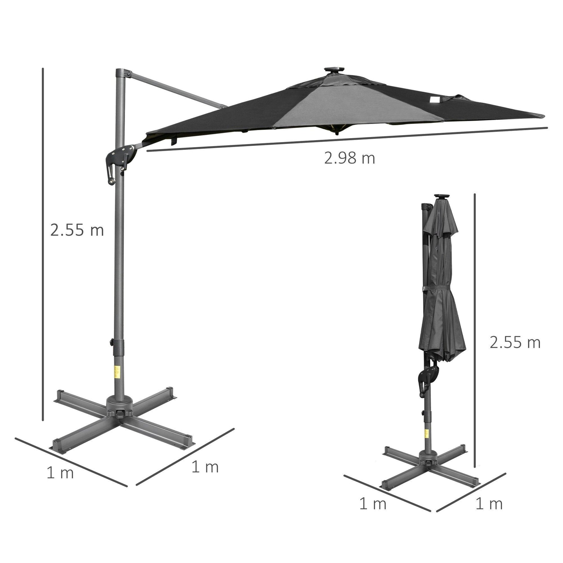 Outsunny Cantilever Umbrella with LED Solar Light - ALL4U RETAILER LTD