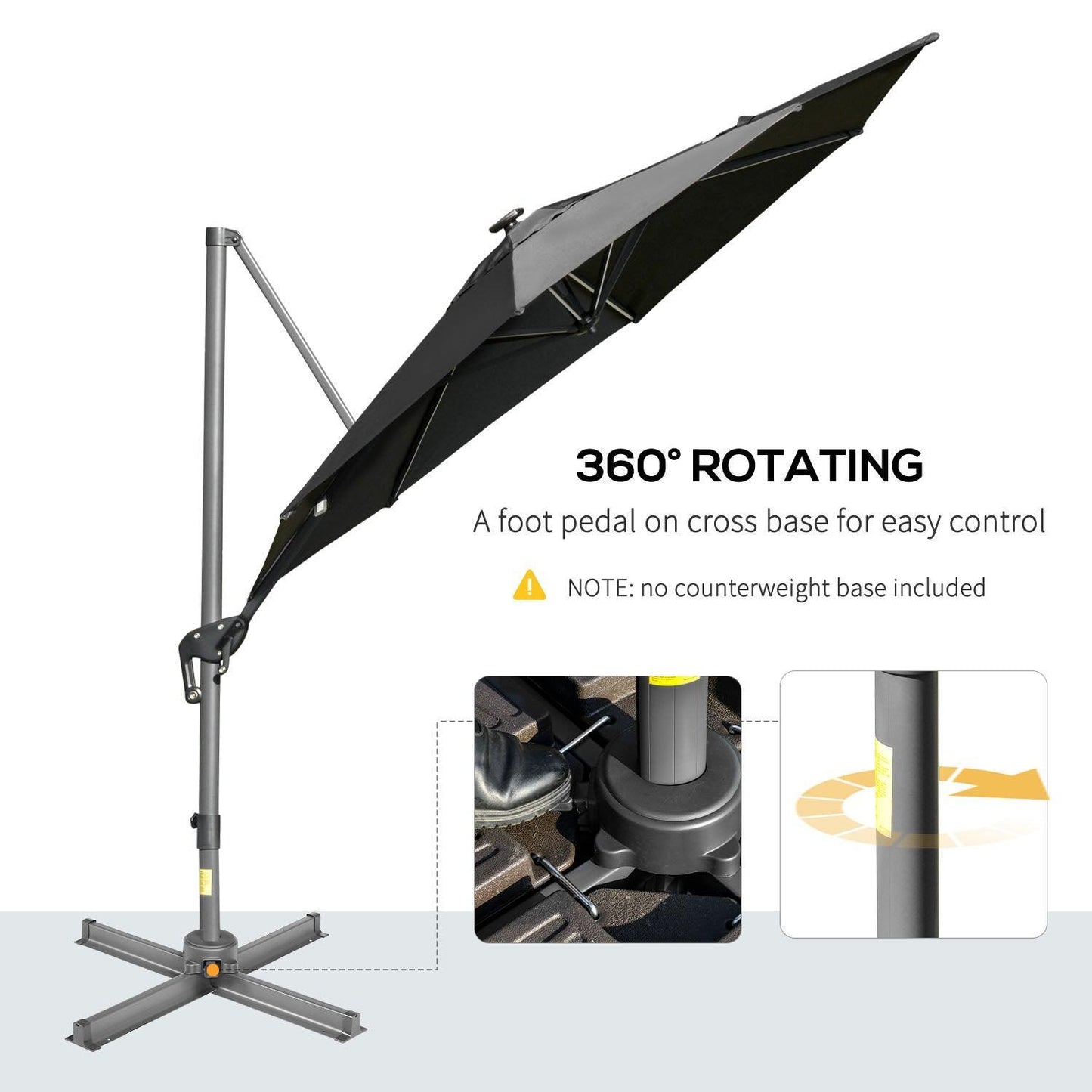 Outsunny Cantilever Umbrella with LED Solar Light - ALL4U RETAILER LTD