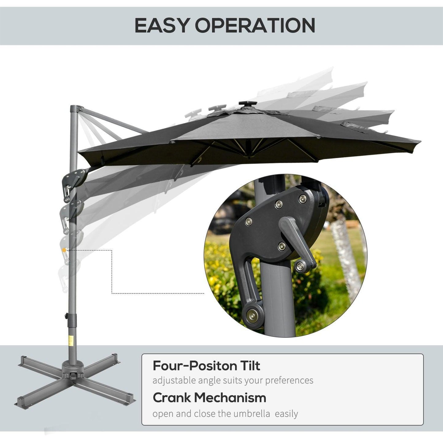 Outsunny Cantilever Umbrella with LED Solar Light - ALL4U RETAILER LTD