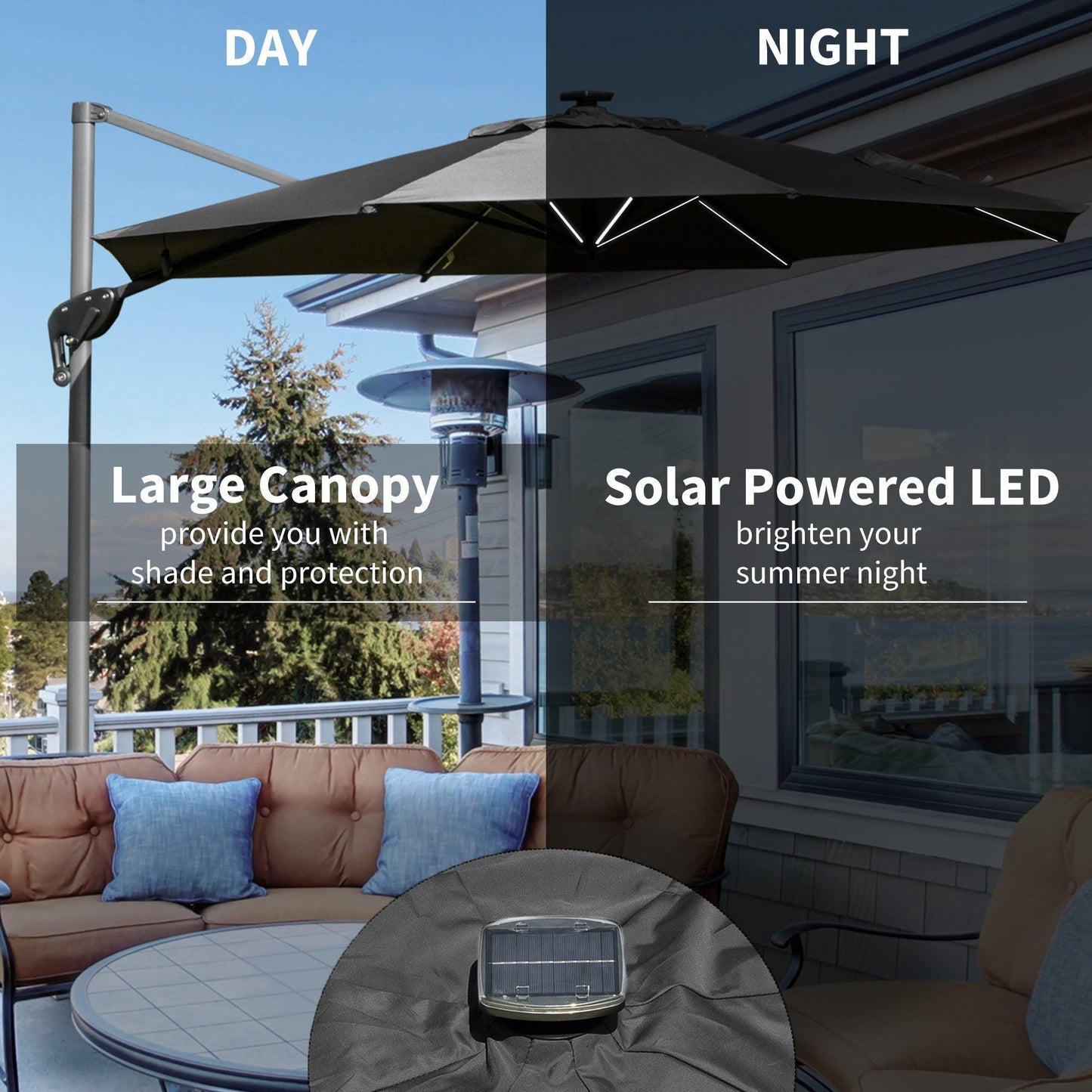 Outsunny Cantilever Umbrella with LED Solar Light - ALL4U RETAILER LTD