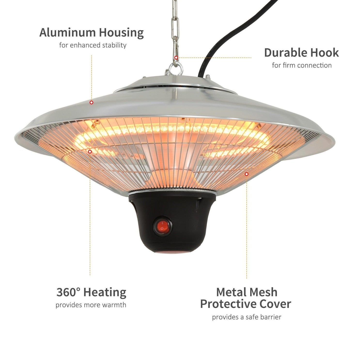 Outsunny Ceiling-Mounted Patio Heater - 1500W, Silver - ALL4U RETAILER LTD