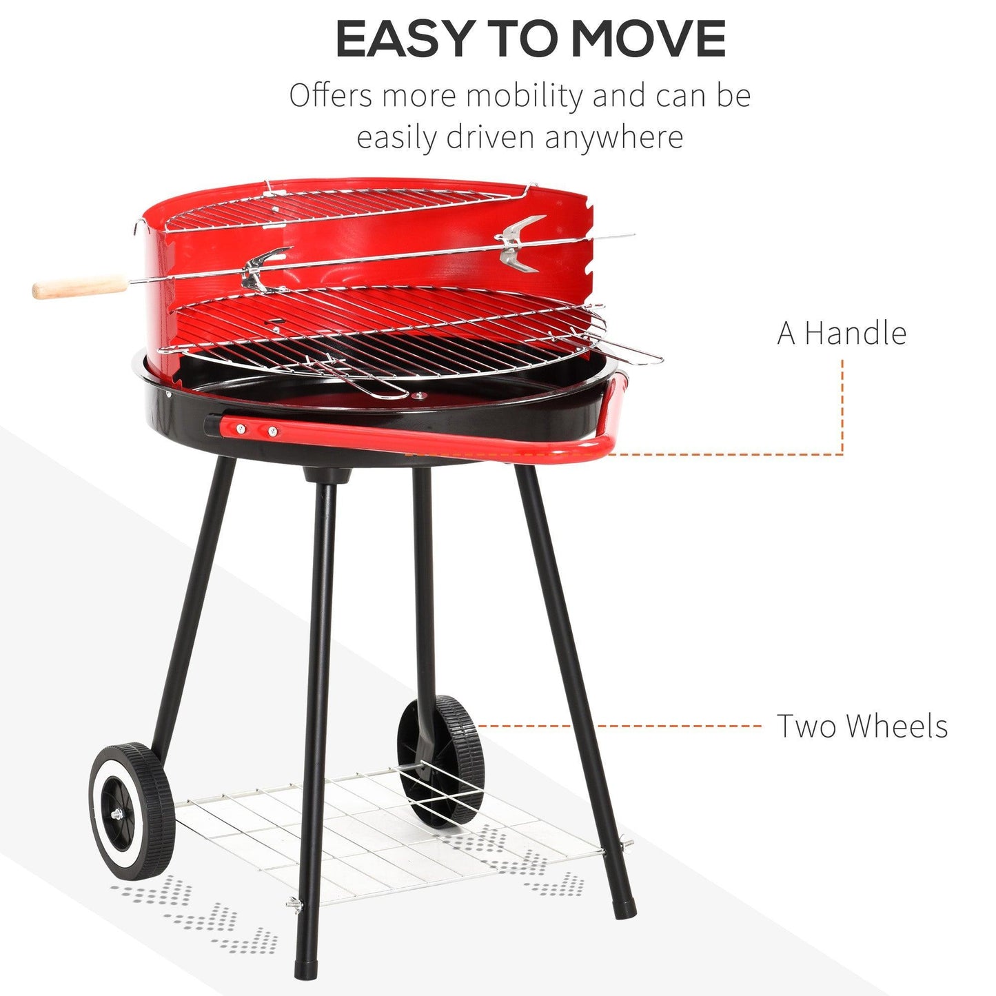 Outsunny Charcoal Barbecue with Adjustable Grill Pan Height in Red - ALL4U RETAILER LTD