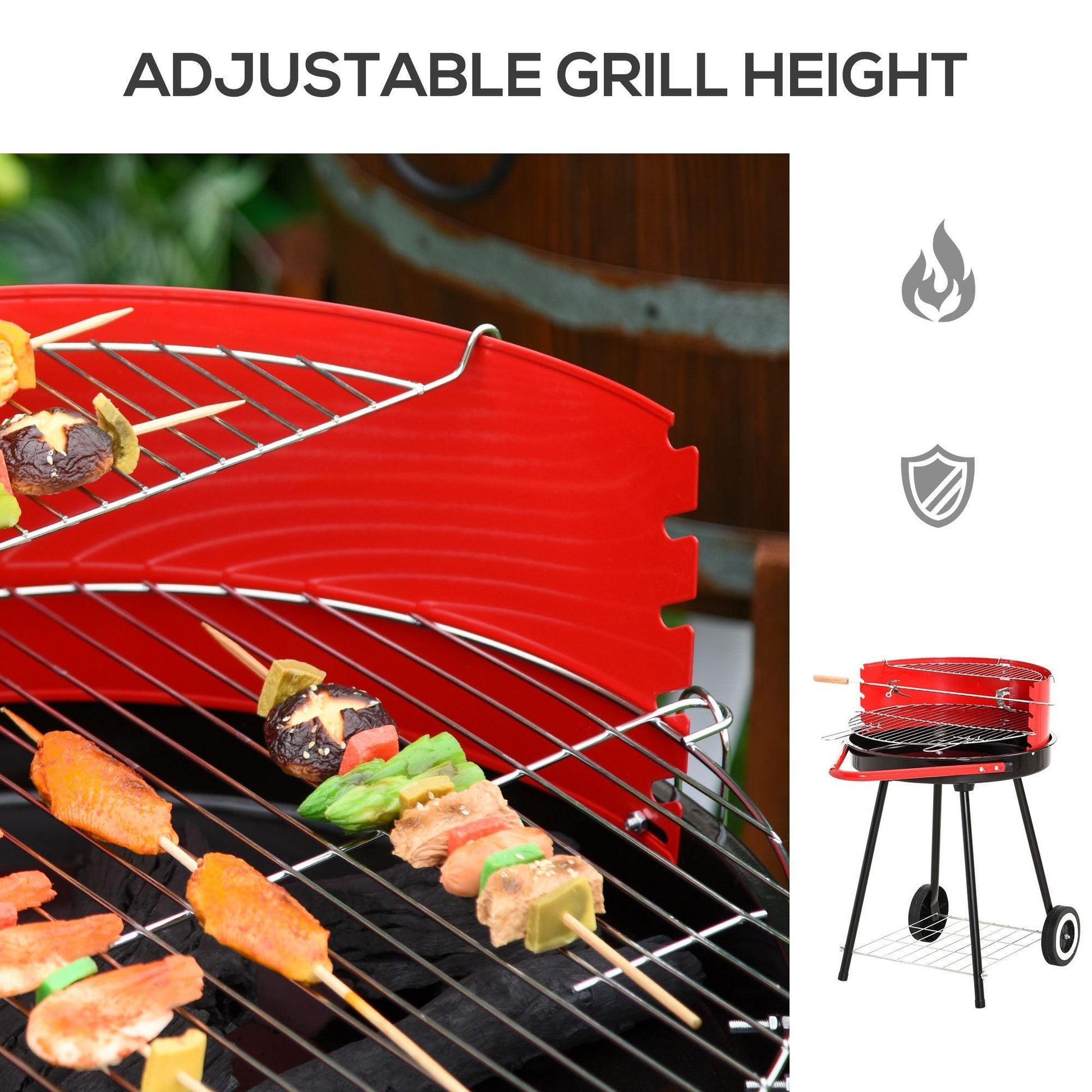 Outsunny Charcoal Barbecue with Adjustable Grill Pan Height in Red - ALL4U RETAILER LTD