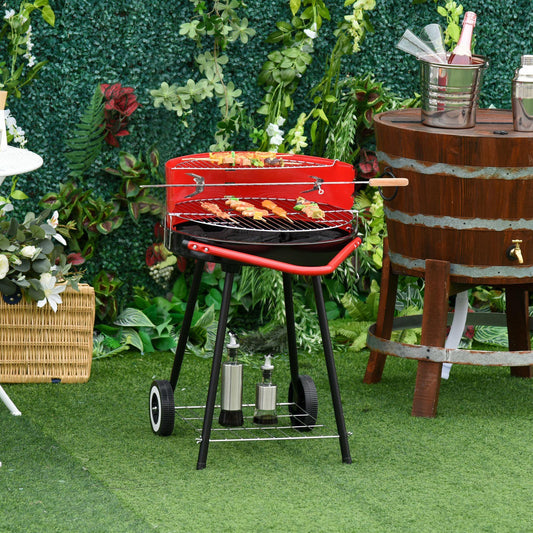 Outsunny Charcoal Barbecue with Adjustable Grill Pan Height in Red - ALL4U RETAILER LTD