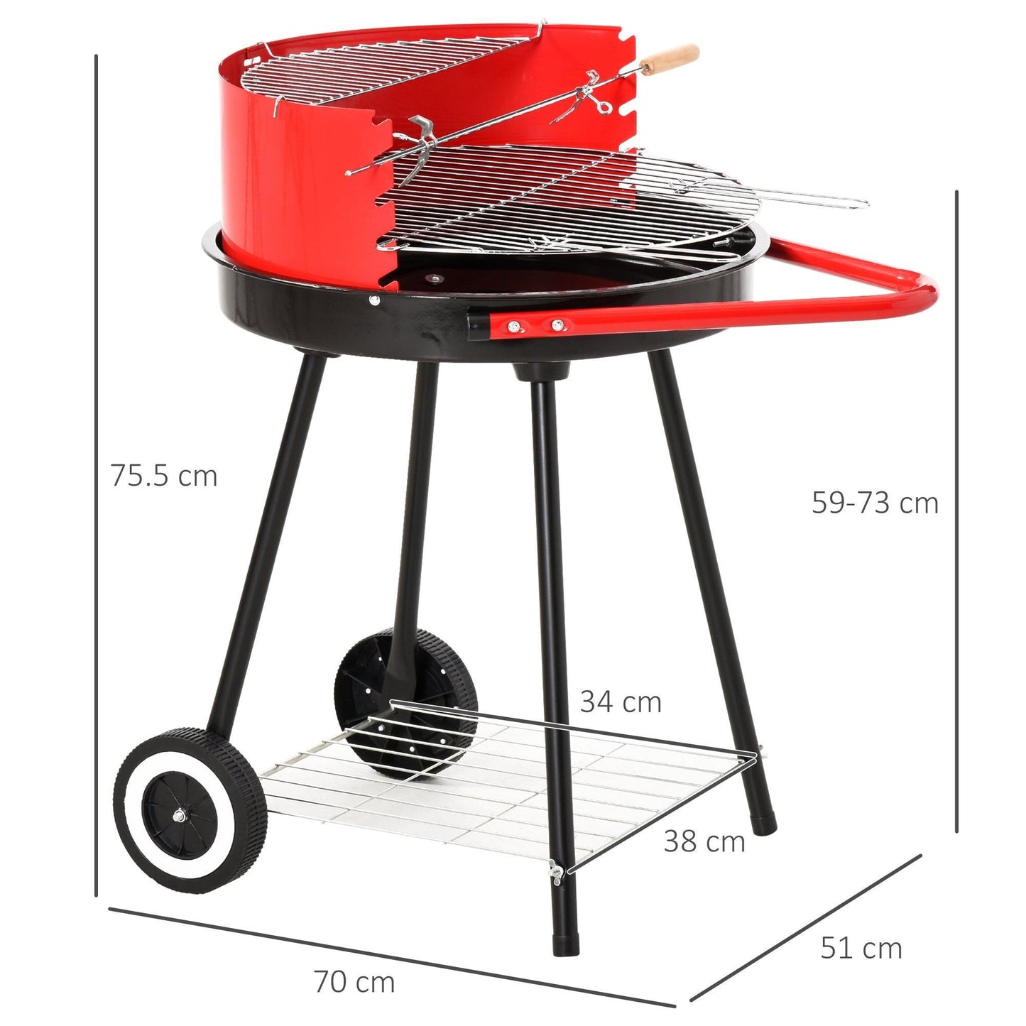 Outsunny Charcoal Barbecue with Adjustable Grill Pan Height in Red - ALL4U RETAILER LTD