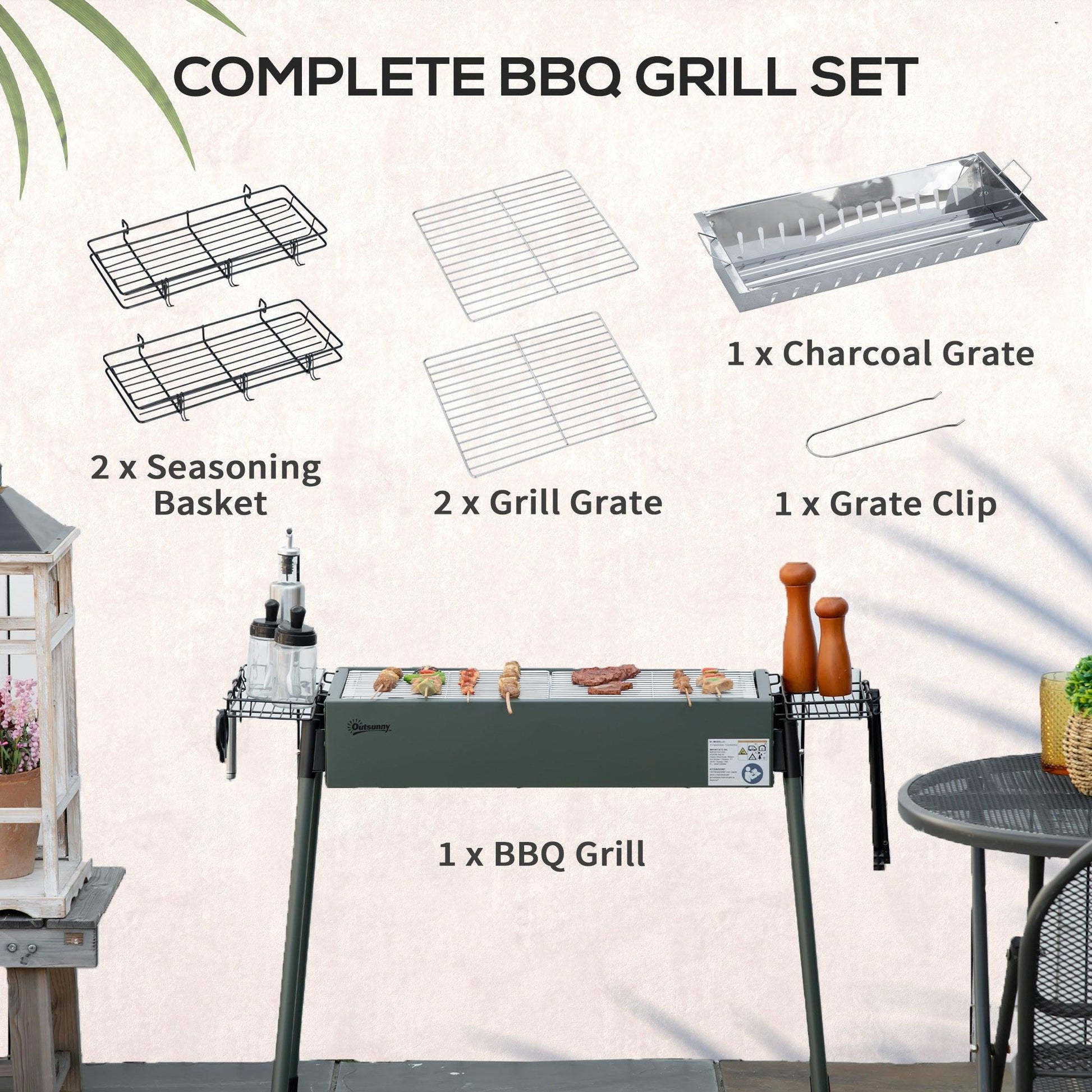 Outsunny Charcoal BBQ Grill with Seasoning Baskets, Removable Legs - ALL4U RETAILER LTD