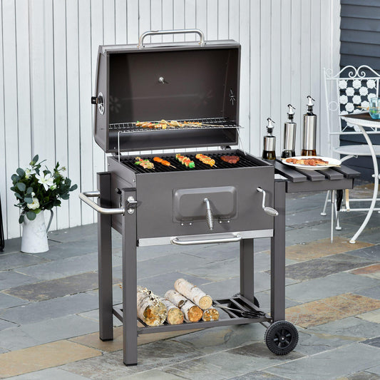 Outsunny Charcoal BBQ Grill with Wheels and Thermometer - ALL4U RETAILER LTD